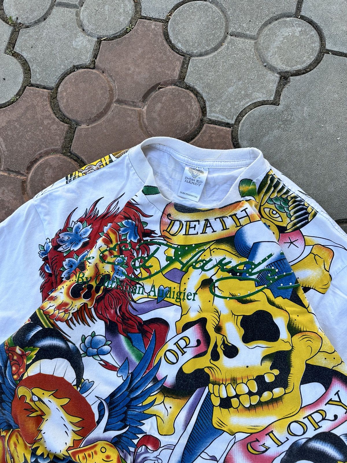 Vintage Ed Hardy All Over Print Japanese Skull Tee Shirt