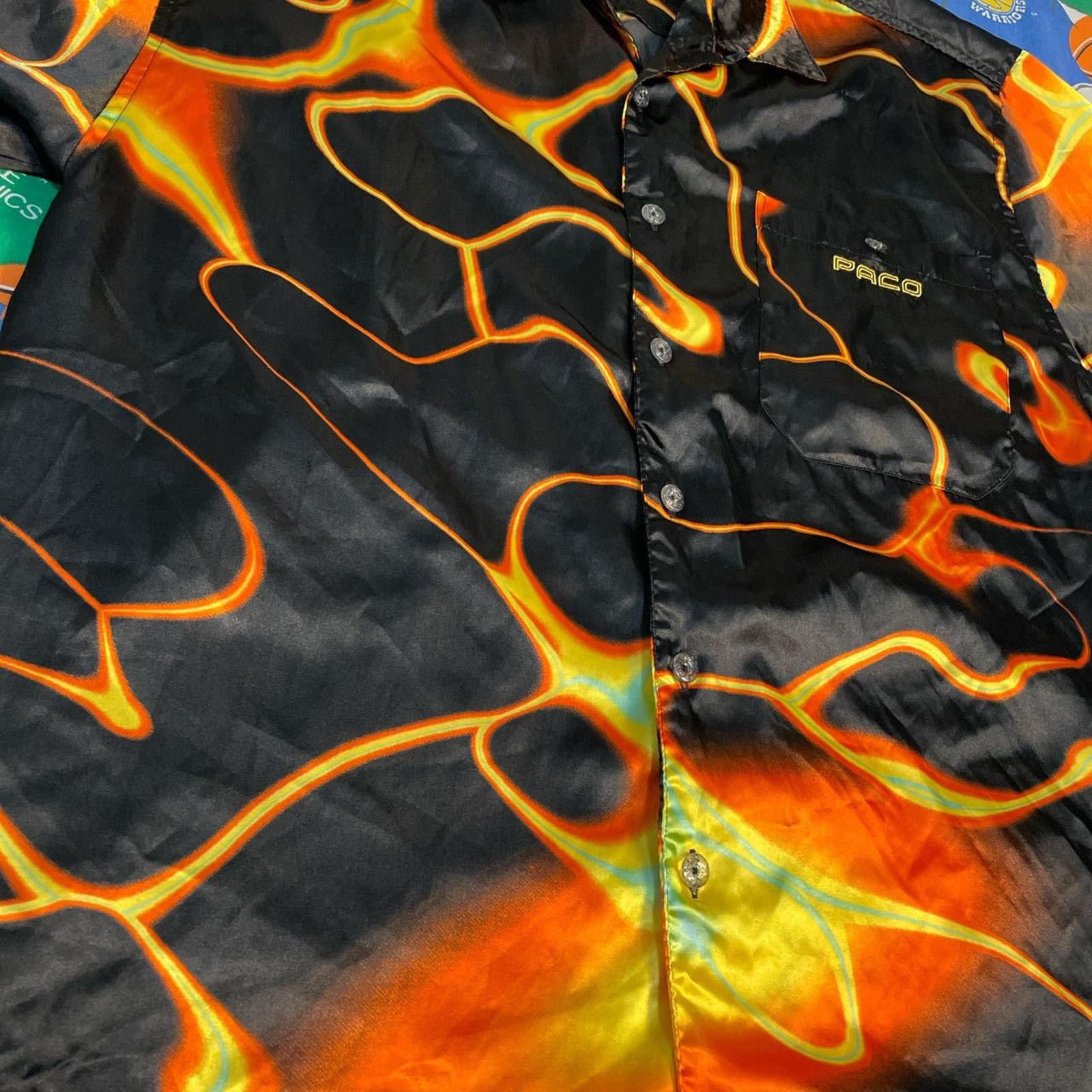Affliction × Ecko Unltd. × JNCO Y2K PACO Top Heavy Grunge Fire Flame Style Silk Button Tee Size US XL / EU 56 / 4 - 3 Thumbnail