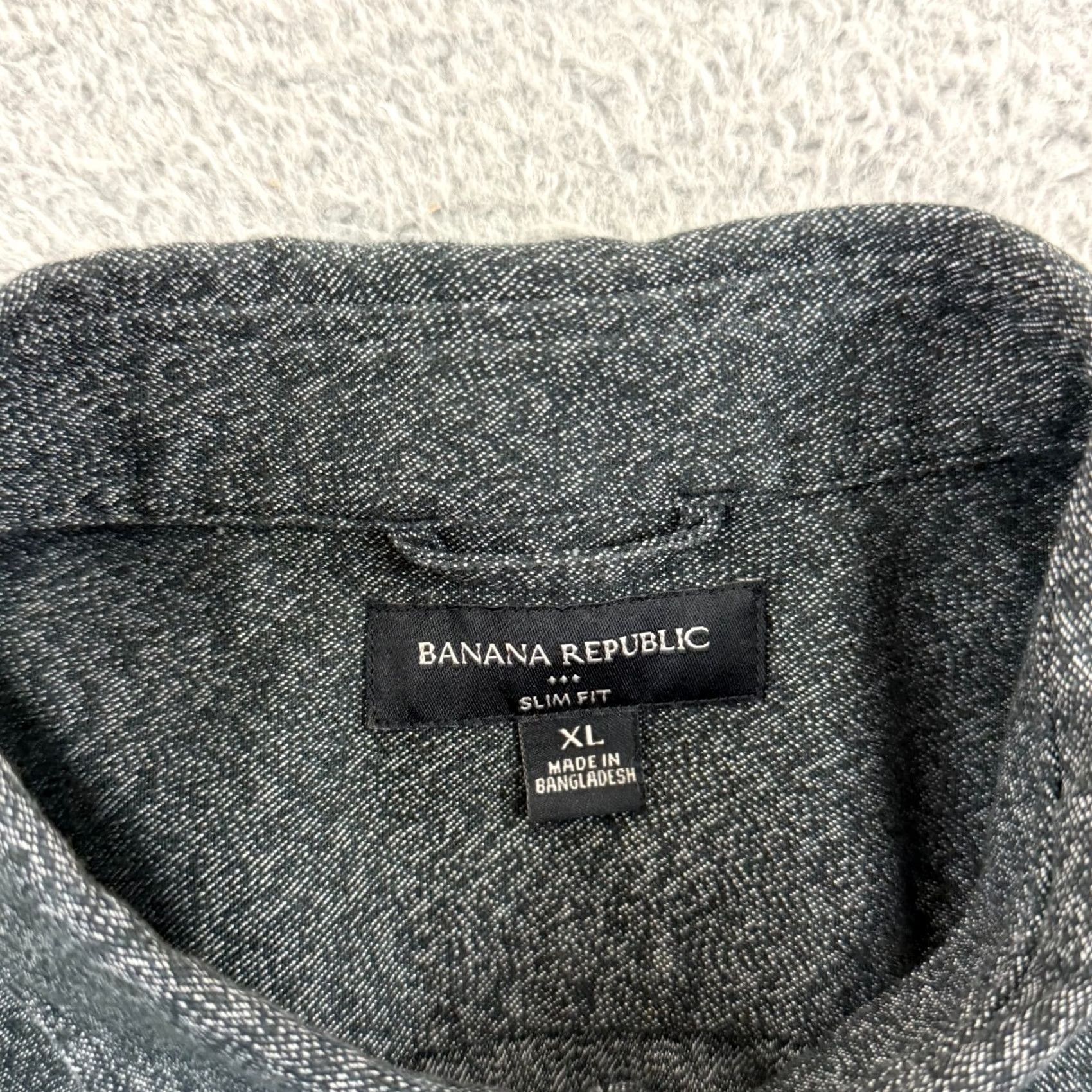 Banana Republic Banana Republic Shirt Men XL Black Slim Fit Dress Snap Button Preppy Long Sleeve Size 46R - 7 Thumbnail