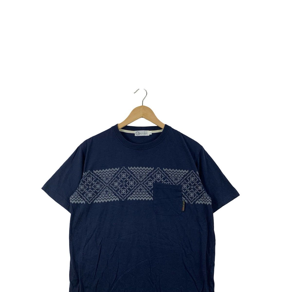 Vintage Vintage Navy Geometric Knit Pattern Pocket Tee Minimal Size US L / EU 52-54 / 3 - 2 Thumbnail
