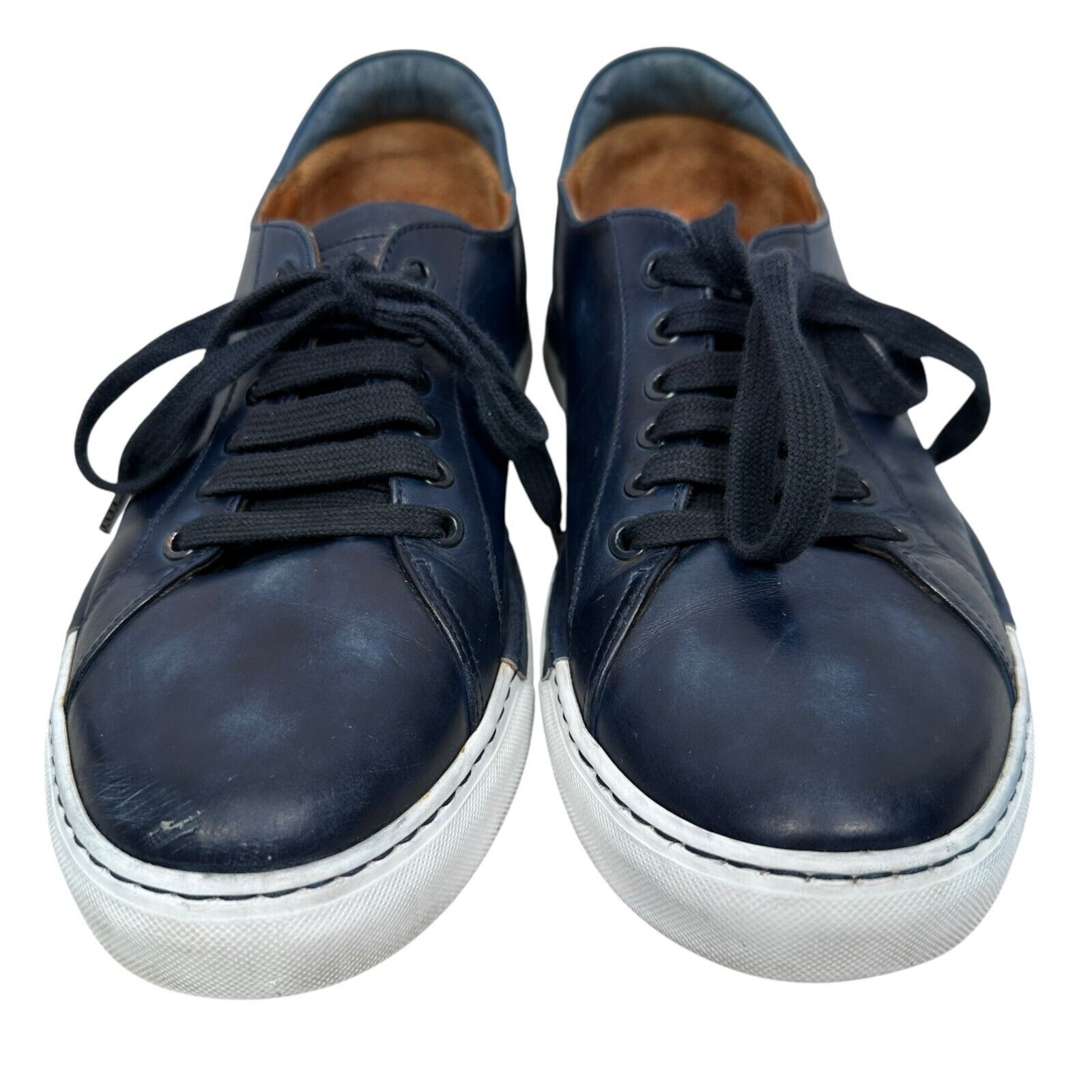 Bontoni Bontoni Burnished Leather Sneakers Men’s 11.5 Dark Blue Size US 11.5 / EU 44-45 - 2 Thumbnail