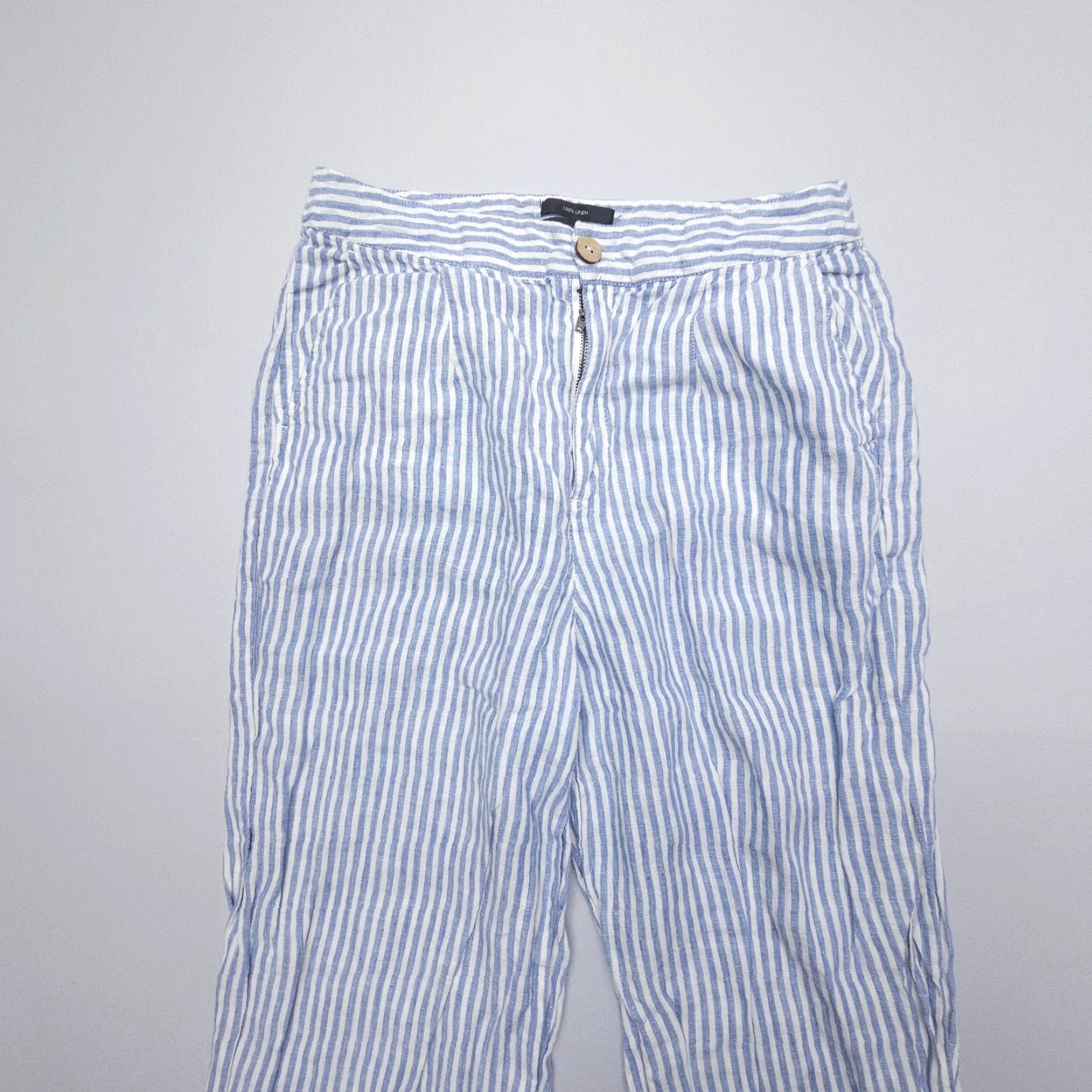 Vintage VINTAGE Tahari 100% Linen Wide-Leg Pants Size 10 Blue Striped High Coastal Old Money Mens Womens Girls Size 32" / US 10 / IT 46 - 4 Thumbnail