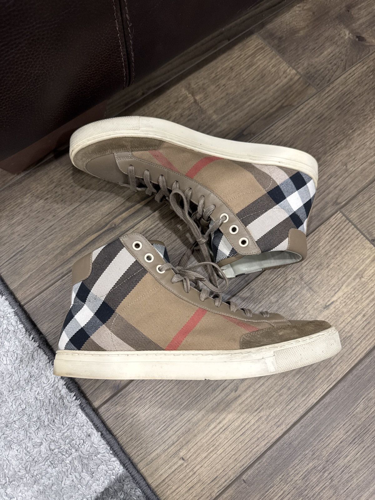 Burberry Burberry High-Top Tartan Leather-Suede-Cloth Sneaker Size US 8.5 / EU 41-42 - 4 Thumbnail