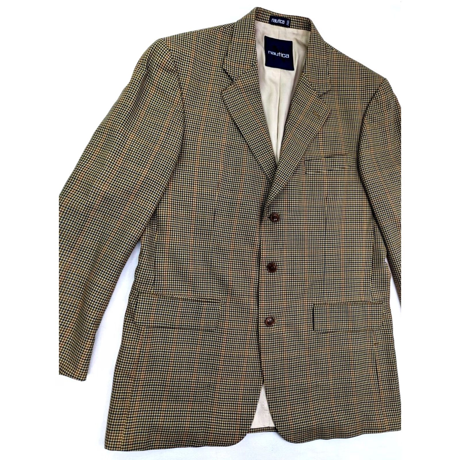 Nautica Nautica Blazer Mens Wool Check Button Three-Button 43 L VTG Multicolor Long Notch Lapel JACKET Coat Shirt Cardigan Size 46R - 3 Thumbnail