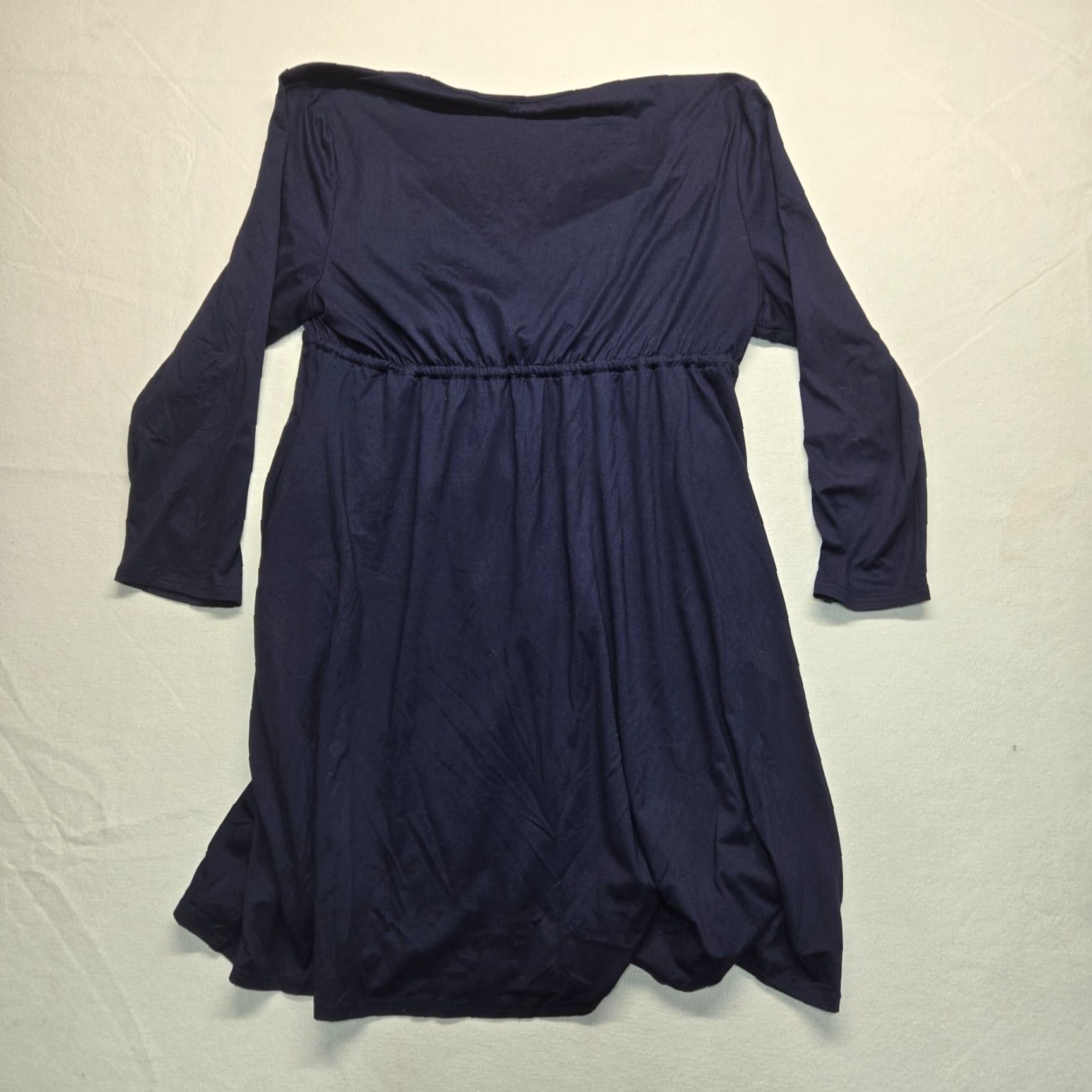 Vintage Kojooin Dress Navy Blue Long Sleeve V-Neck 100% Polyester Women's 3XL Blouson Knit Sleeve Knee Length Casual Party/Cocktail Women Size XXL / US 16-18 / IT 52-54 - 8 Thumbnail