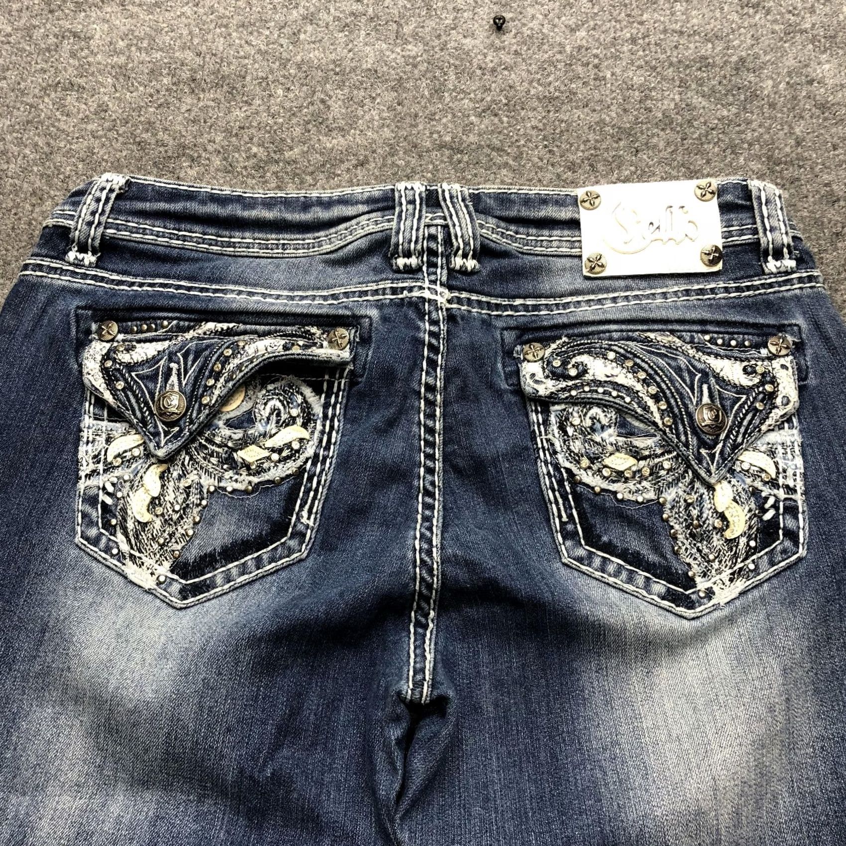 Denime Cello Jeans Juniors 13 Blue Bootcut Paisley Embroidered Rhinestone Denim Size 34" / US 12 / IT 48 - 7 Thumbnail