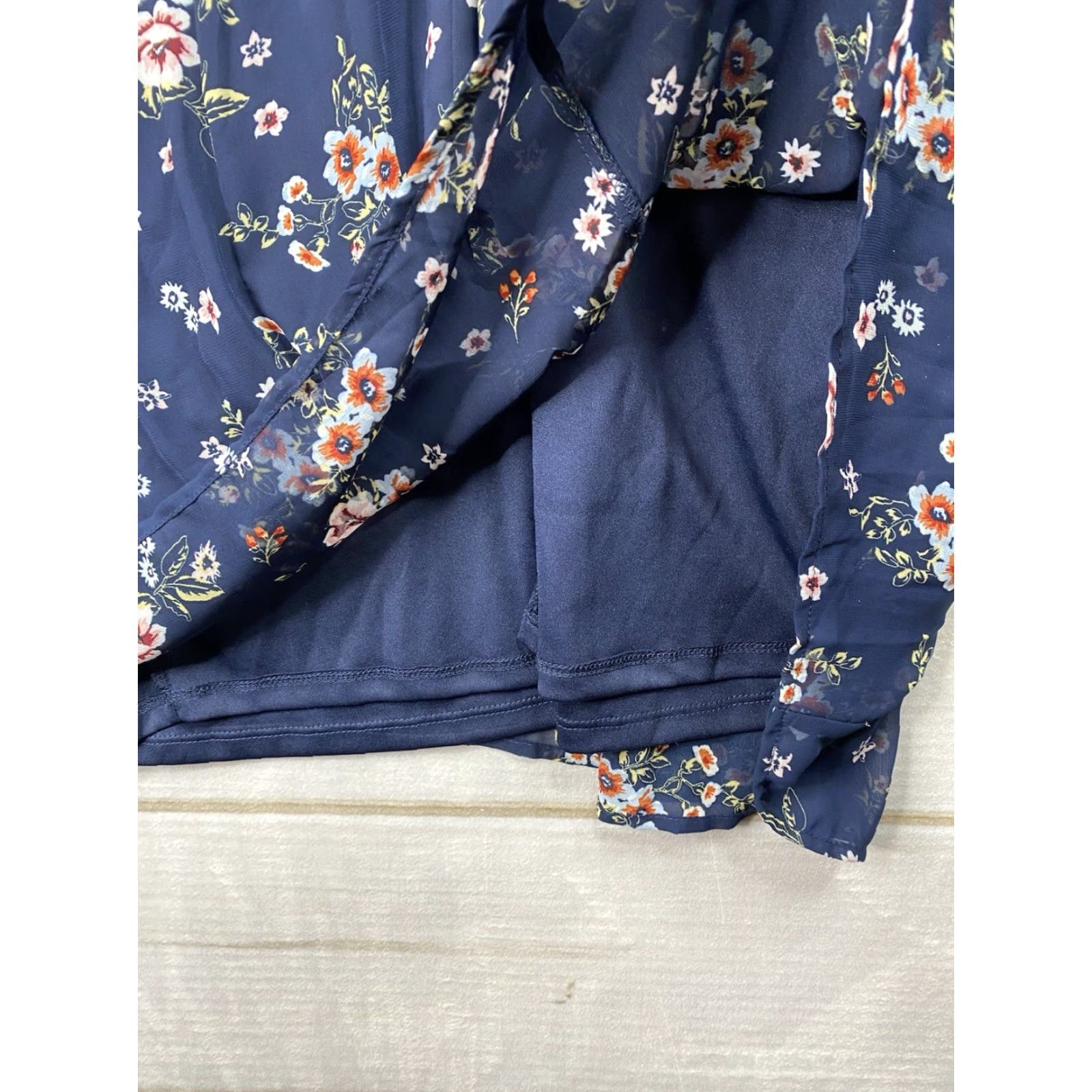 Vintage Time & Tru Dress XL 16/18 Floral Blue Boho Hippie Ruffle Lined Mini Chiffon Polyester Round Neck Balloon Sleeve Pullover Casual Women's Size XL / US 12-14 / IT 48-50 - 3 Thumbnail