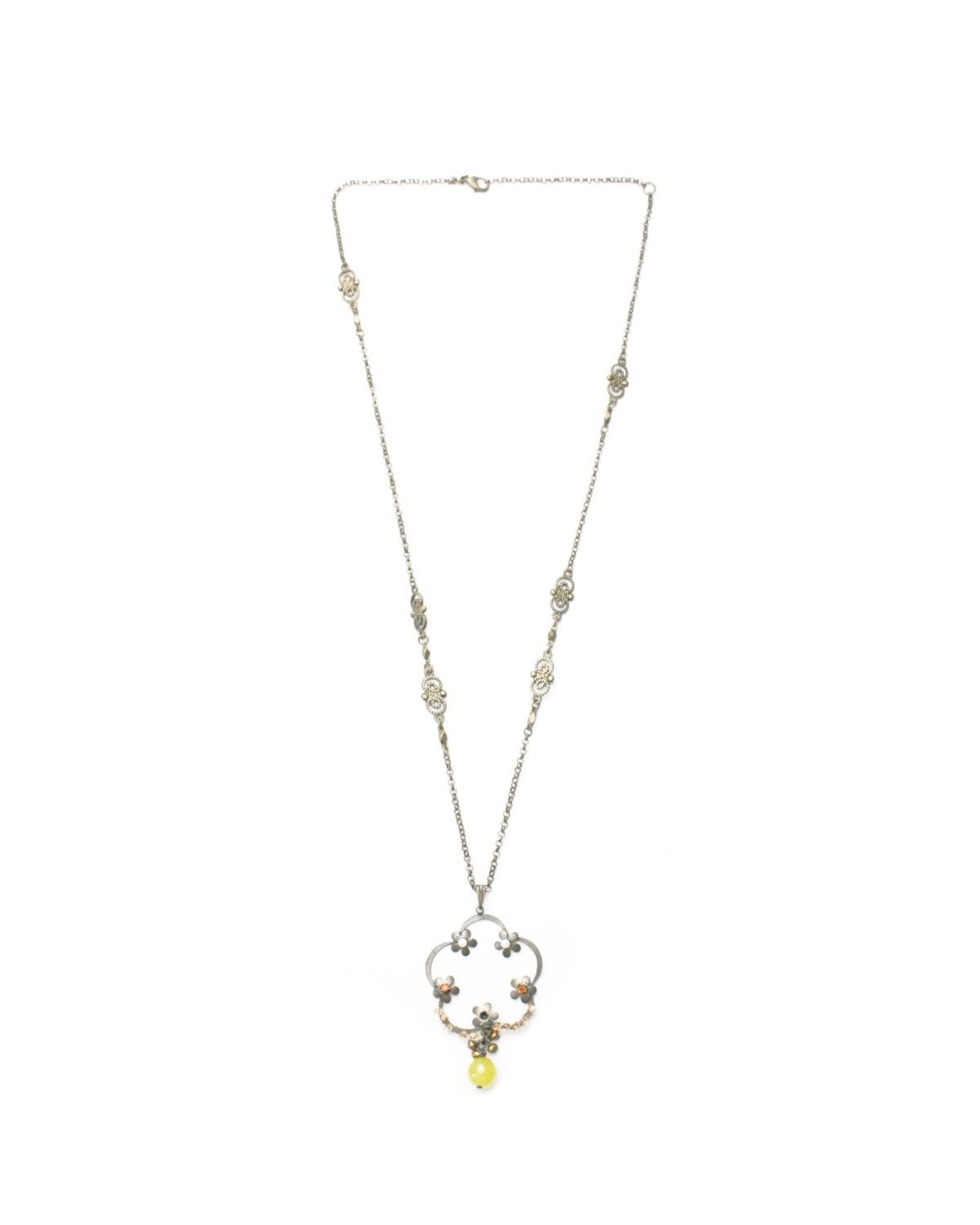 Vintage 2000S JAPANESE MADE FLORAL CHARM NECKLACE WITH LEMON BEAD Size ONE SIZE - 3 Thumbnail