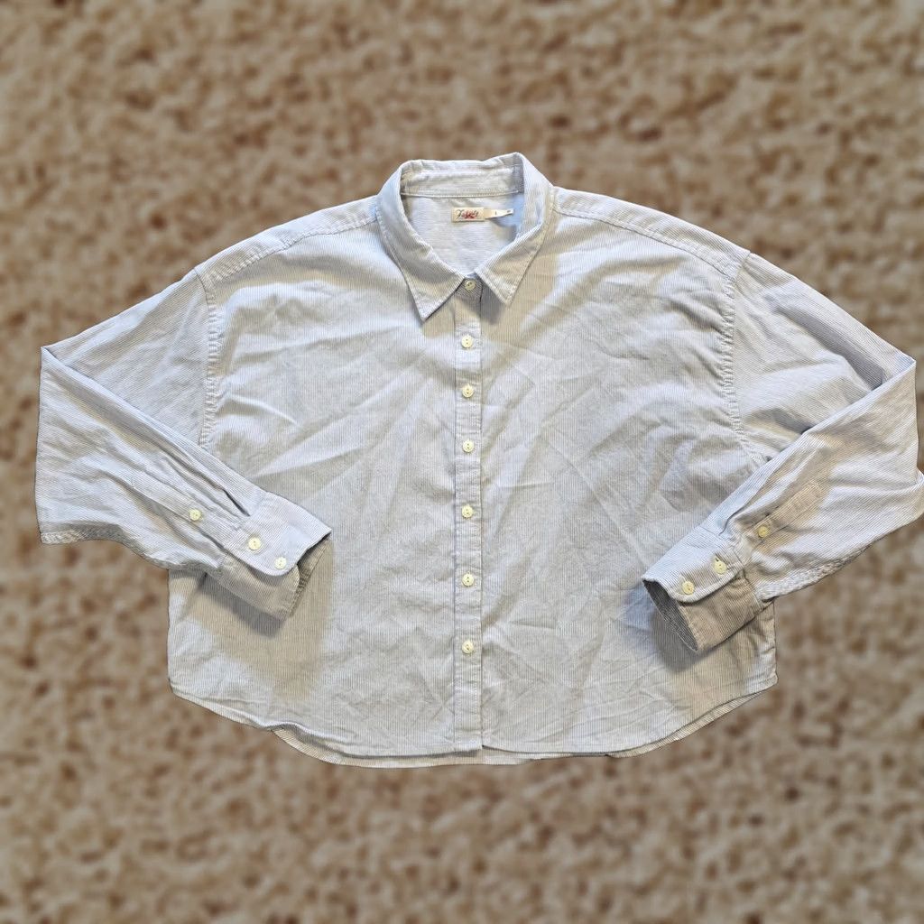 Faherty Faherty Top Women L Blue White Stripe Button Crop Casual Preppy Size L / US 10 / IT 46 - 1 Thumbnail