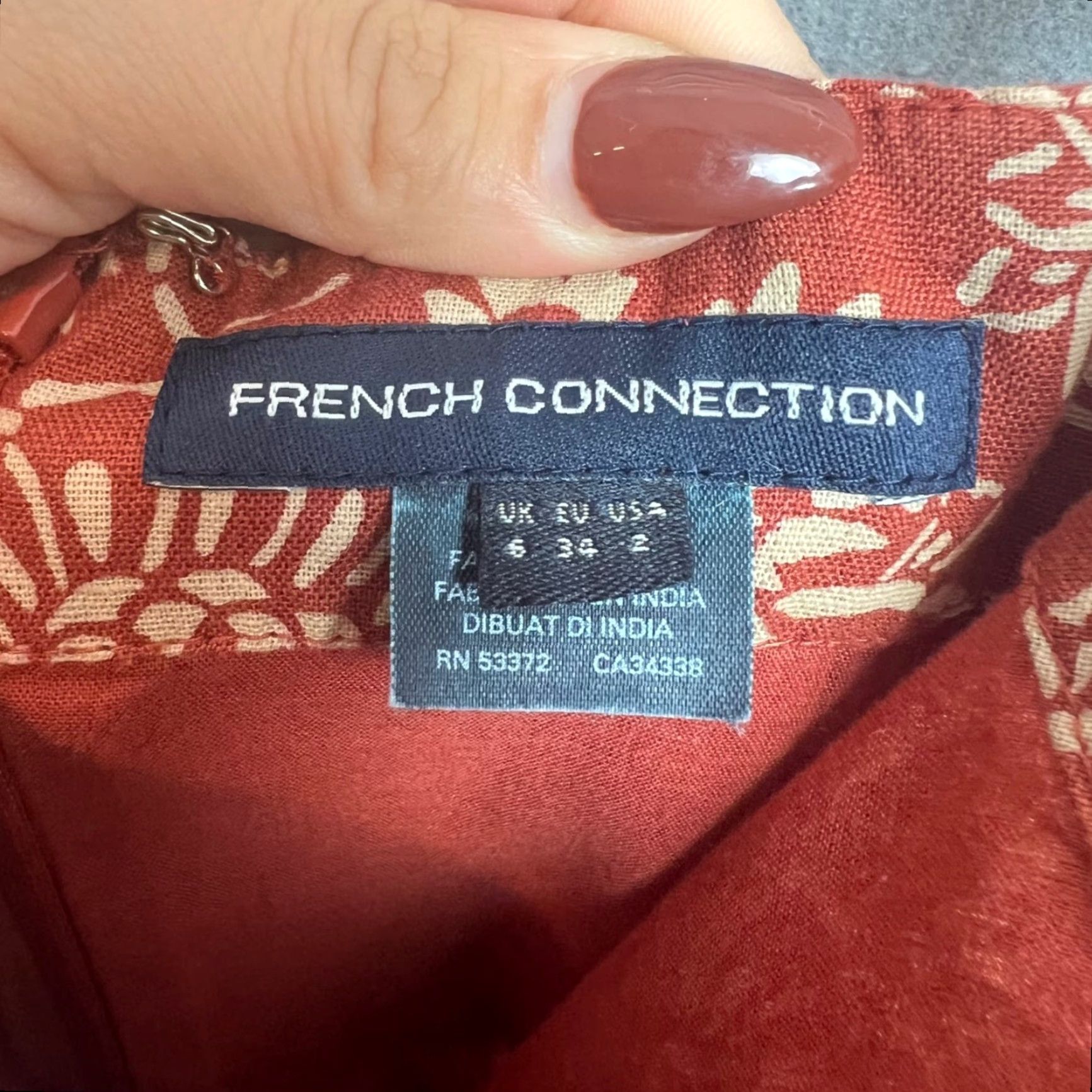 French Connection French Connection Dress Womens 2 Red Floral Bubble Hem Cotton Flax Blend Size XS / US 0-2 / IT 36-38 - 3 Thumbnail