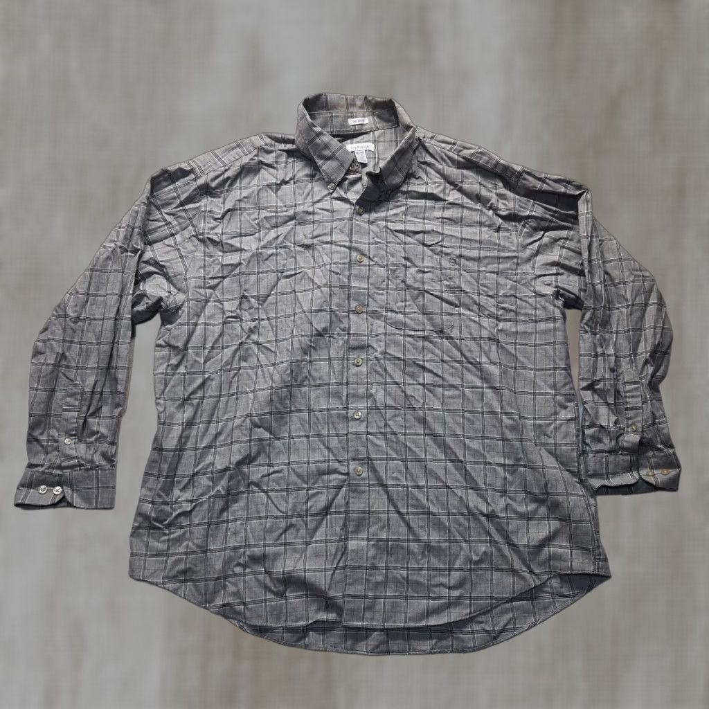 Van Heusen Van Heusen Button-Up Shirt Plaid Gray 100% Cotton Adult Men's 2XL Size US XXL / EU 58 / 5 - 1 Thumbnail
