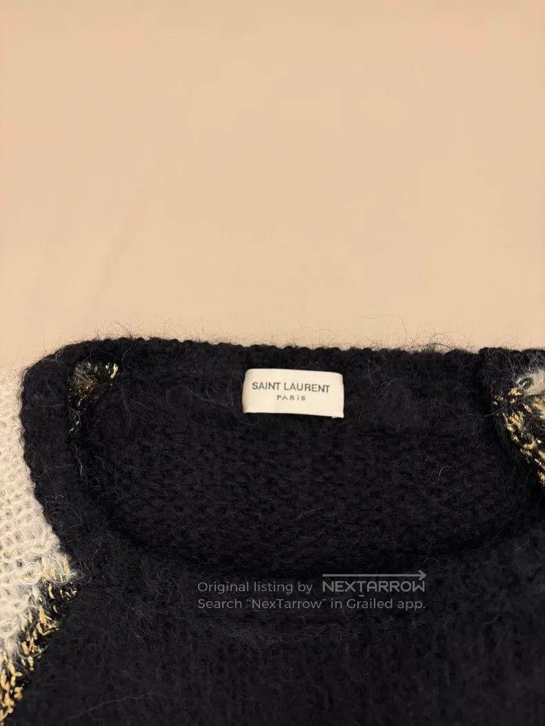 Saint Laurent Paris Black and White Mohair Knit Sweater