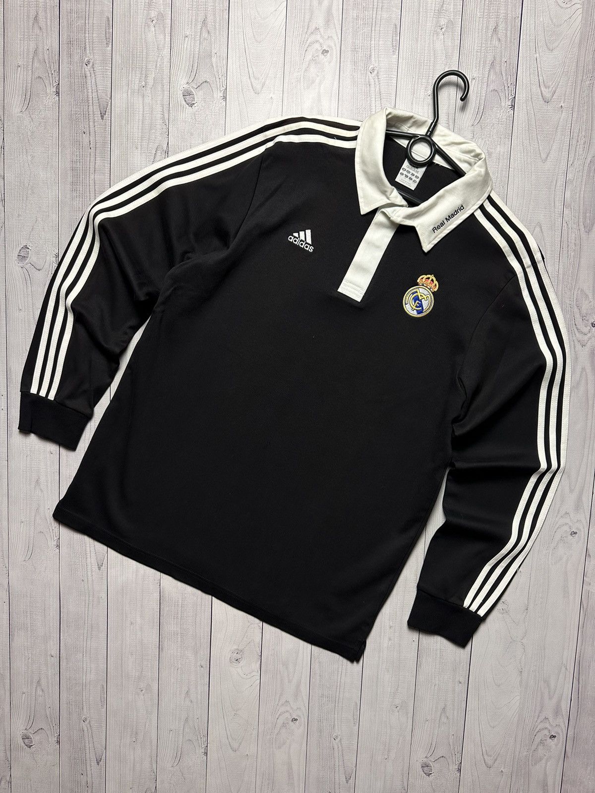 image of Vintage Adidas Real Madrid Soccer Jersey Rugby Shirt M in Black, Men's (Size Medium)