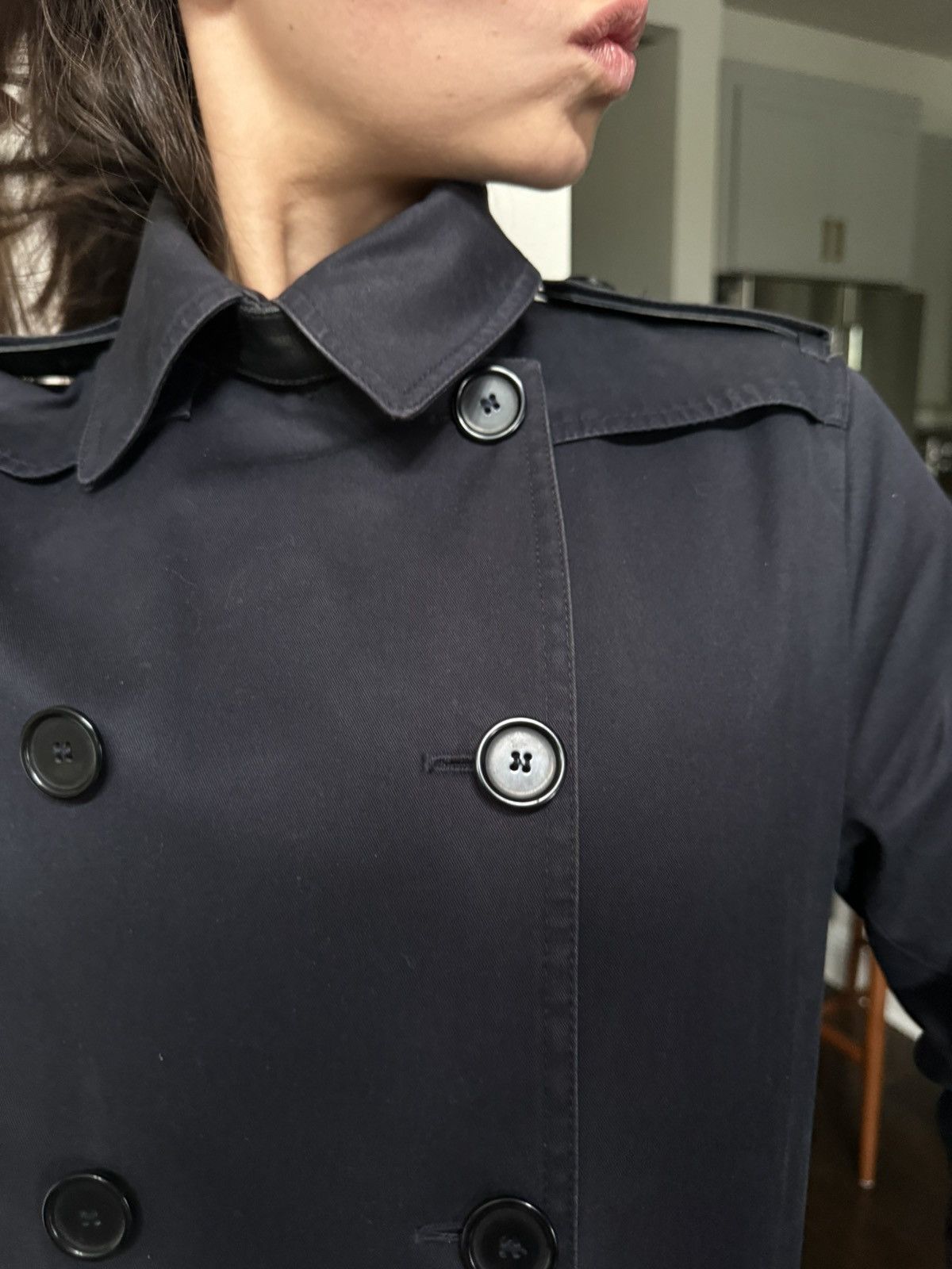 Sandro Sandro Paris Navy Double Breasted Raincoat Leather Details Size M / US 6-8 / IT 42-44 - 7 Thumbnail