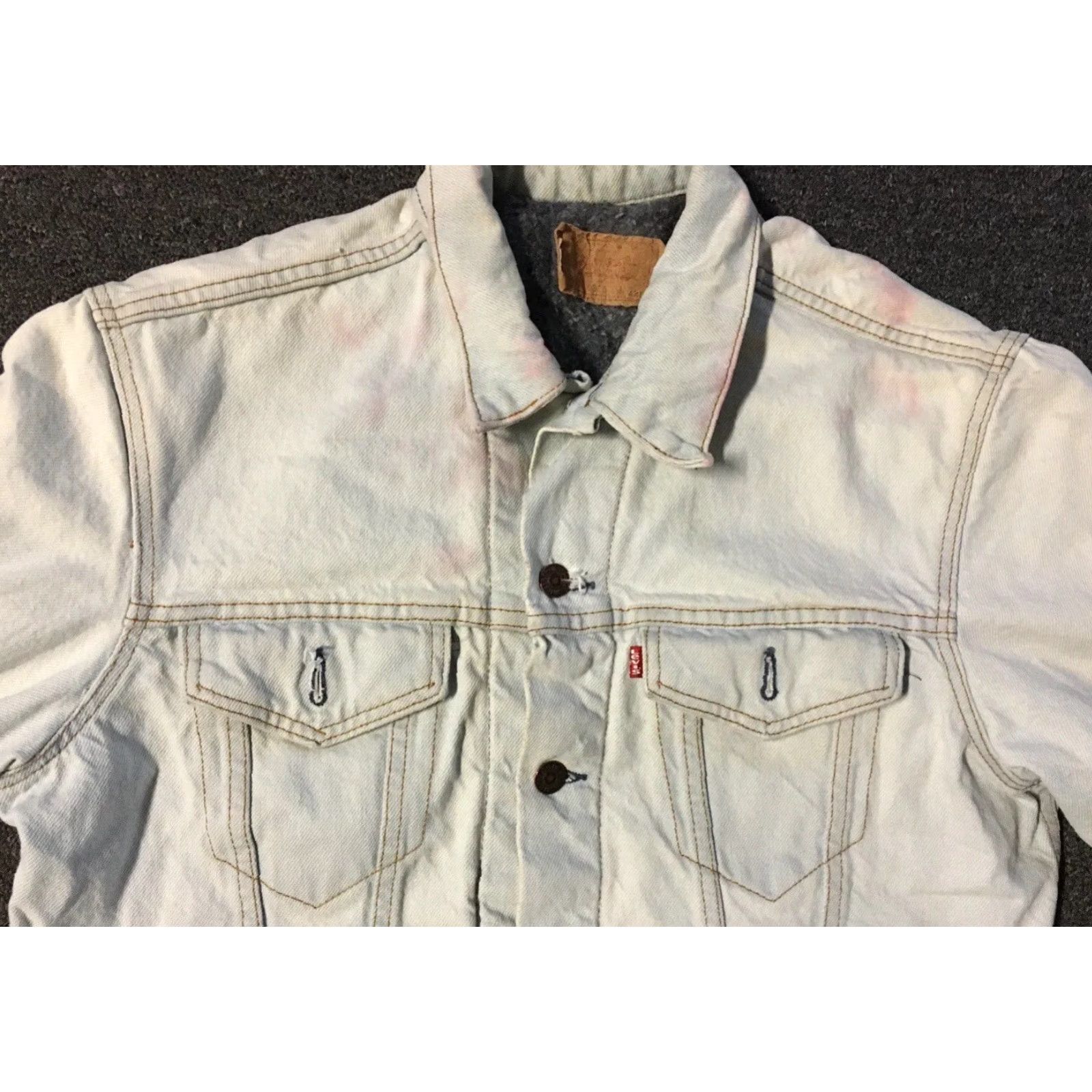 Levi's Vtg 80s Levis Faded Distress Blanket Lined Jacket 42L USA Trucker Grunge Biker Size US XS / EU 42 / 0 - 5 Thumbnail