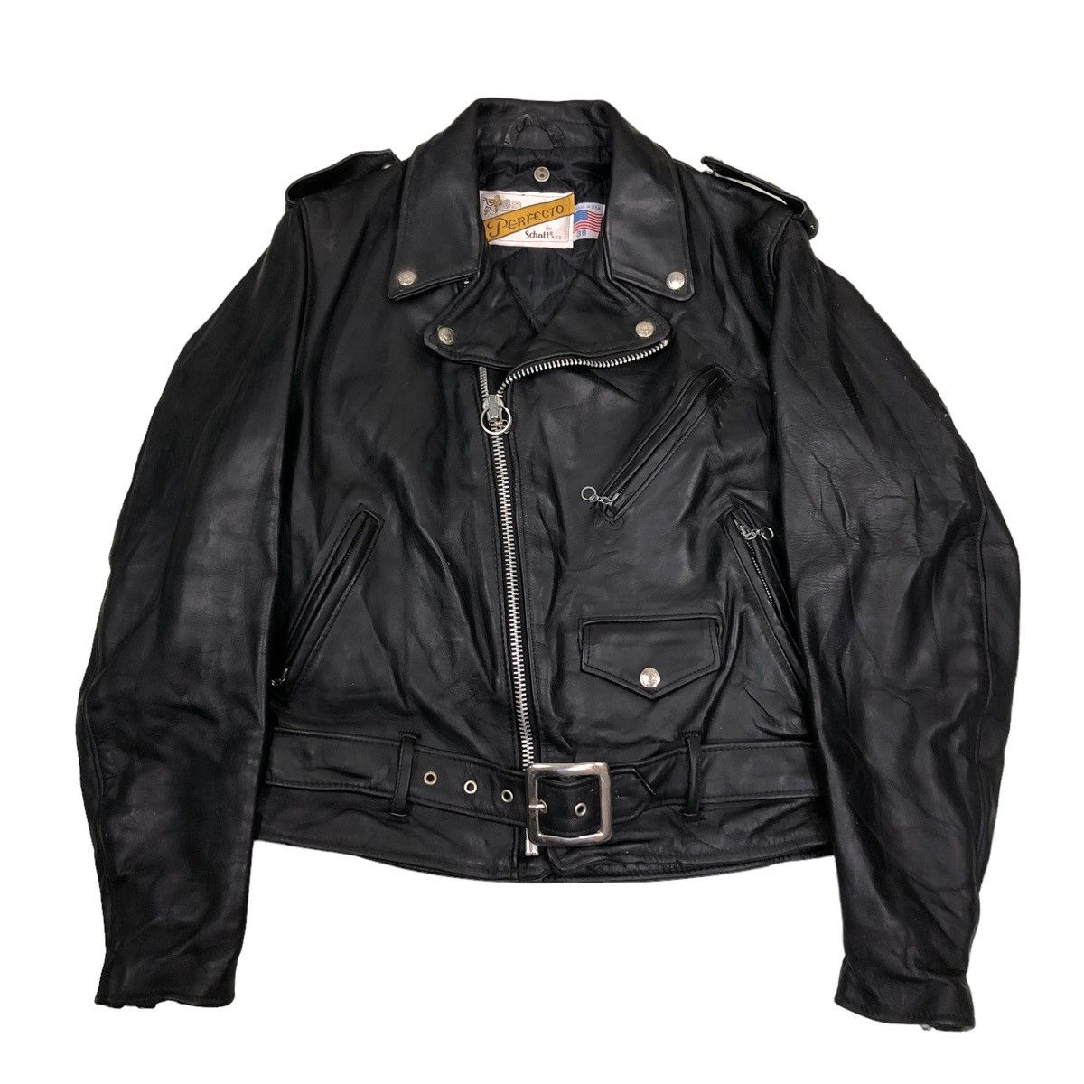 Schott ☄️VINTAGE DOUBLE COLLAR BIKER LEATHER JACKET SCHOTT PERFECTO Size US M / EU 48-50 / 2 - 1 Thumbnail