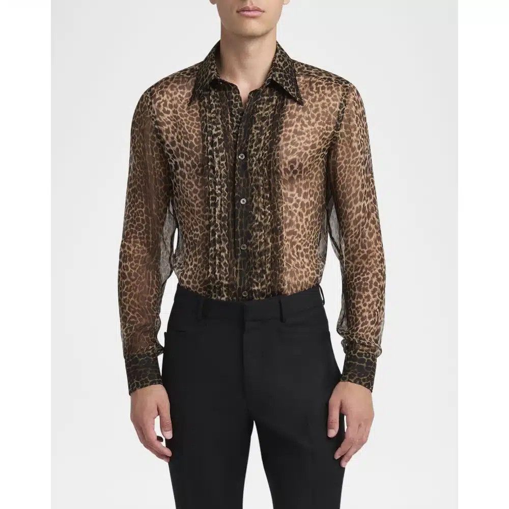 Tom Ford o1loc1c0825 HSA001 Silk Chiffon Shirt in Leopard Size US M / EU 48-50 / 2 - 2 Thumbnail