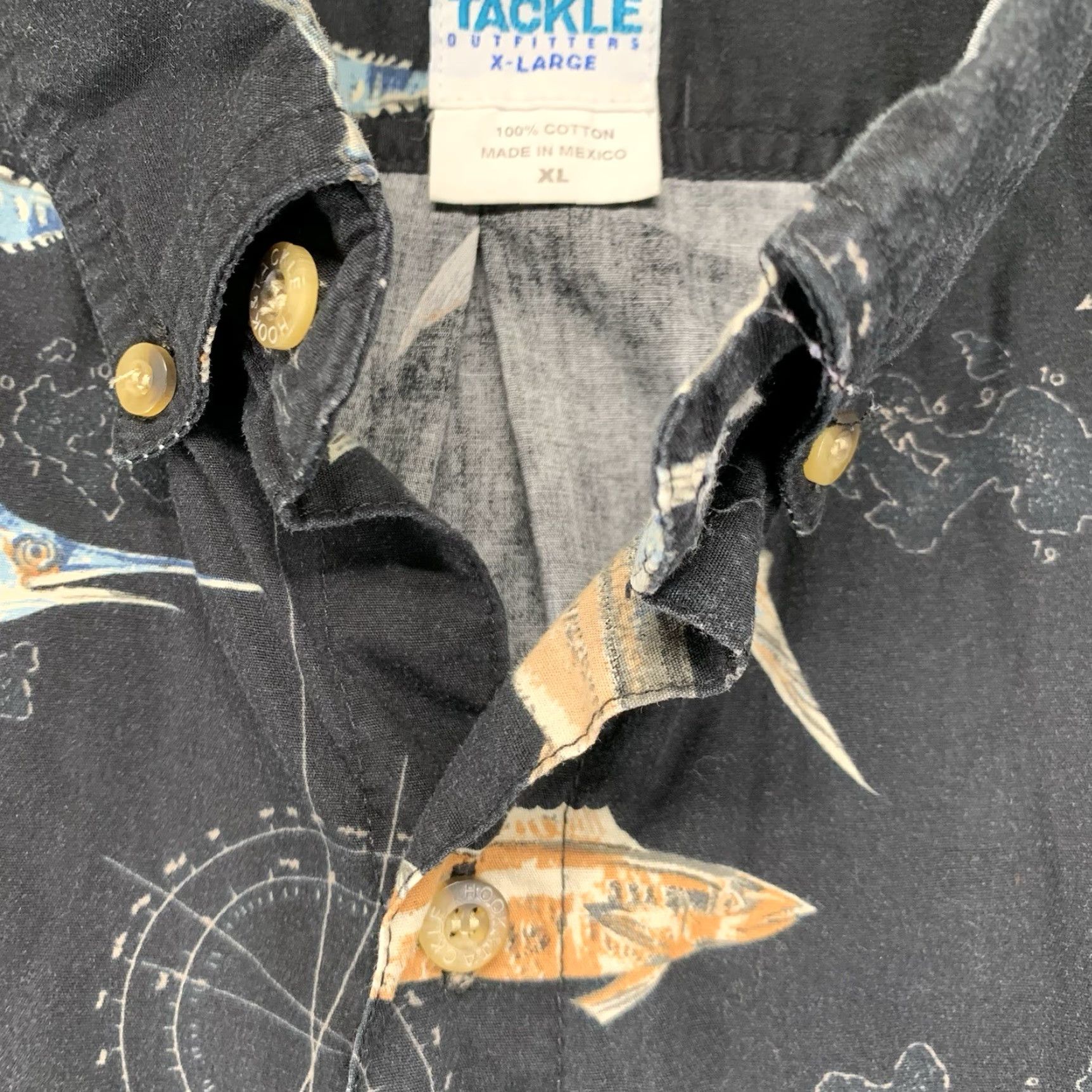 Vintage Hook & Tackle Hawaiian Shirt XL Cotton Black Deep Sea Fishing Fish 90s Mens Size US XL / EU 56 / 4 - 5 Thumbnail