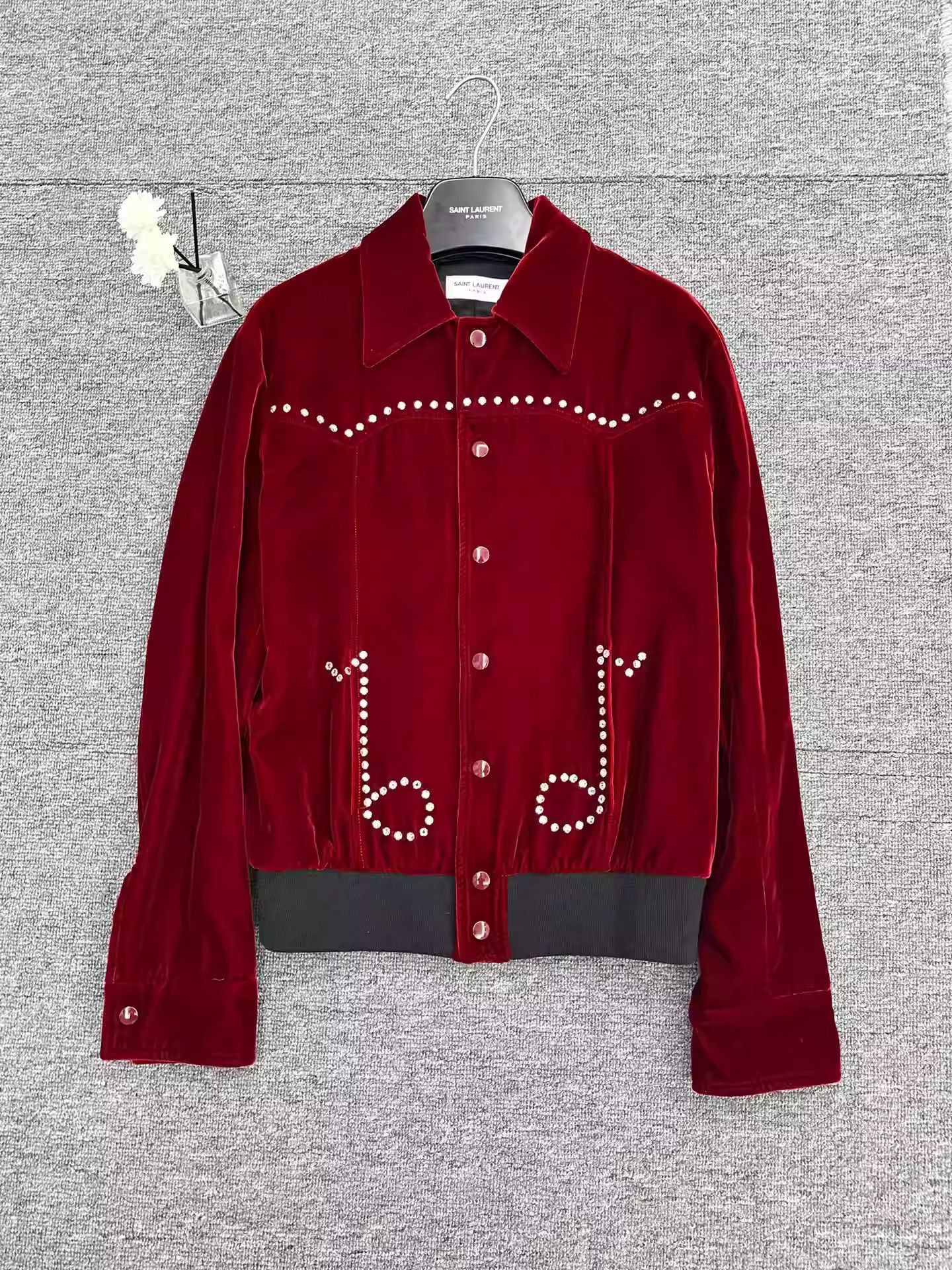 Saint Laurent Paris Saint Laurent Red Velvet Note Rhinestone Jacket-2505 Size US S / EU 44-46 / 1 - 1 Thumbnail