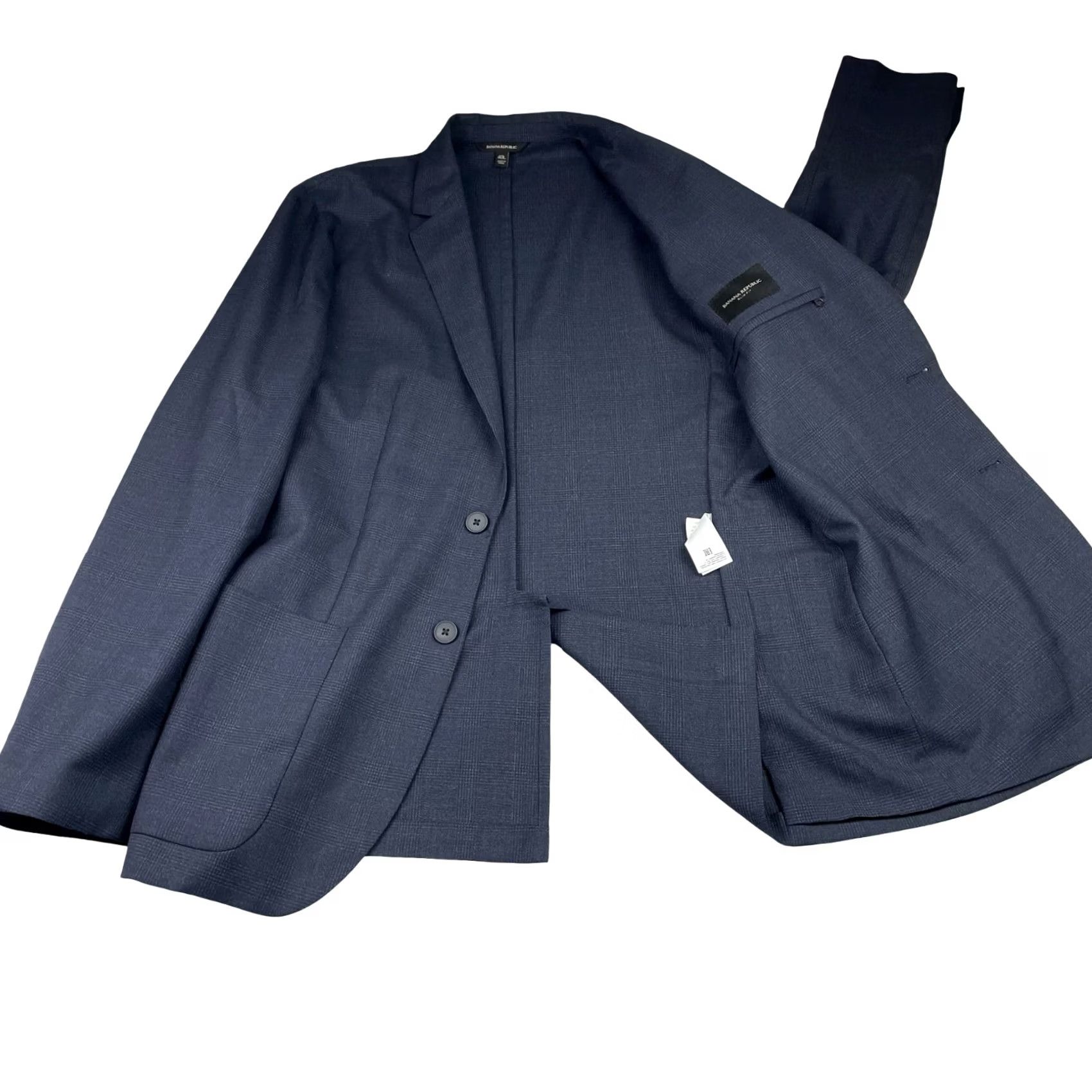 Banana Republic Banana Republic Men's Slim Fit Wool Blend Suit Blue Plaid • 40L 2 Piece Size 40R - 3 Thumbnail