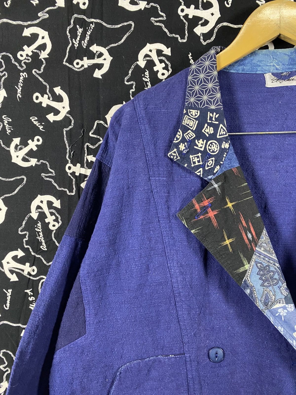 Japanese Brand Vintage Japanese Linen Blend Patchwork Collar Blue Jacket Size L / US 10 / IT 46 - 11 Thumbnail