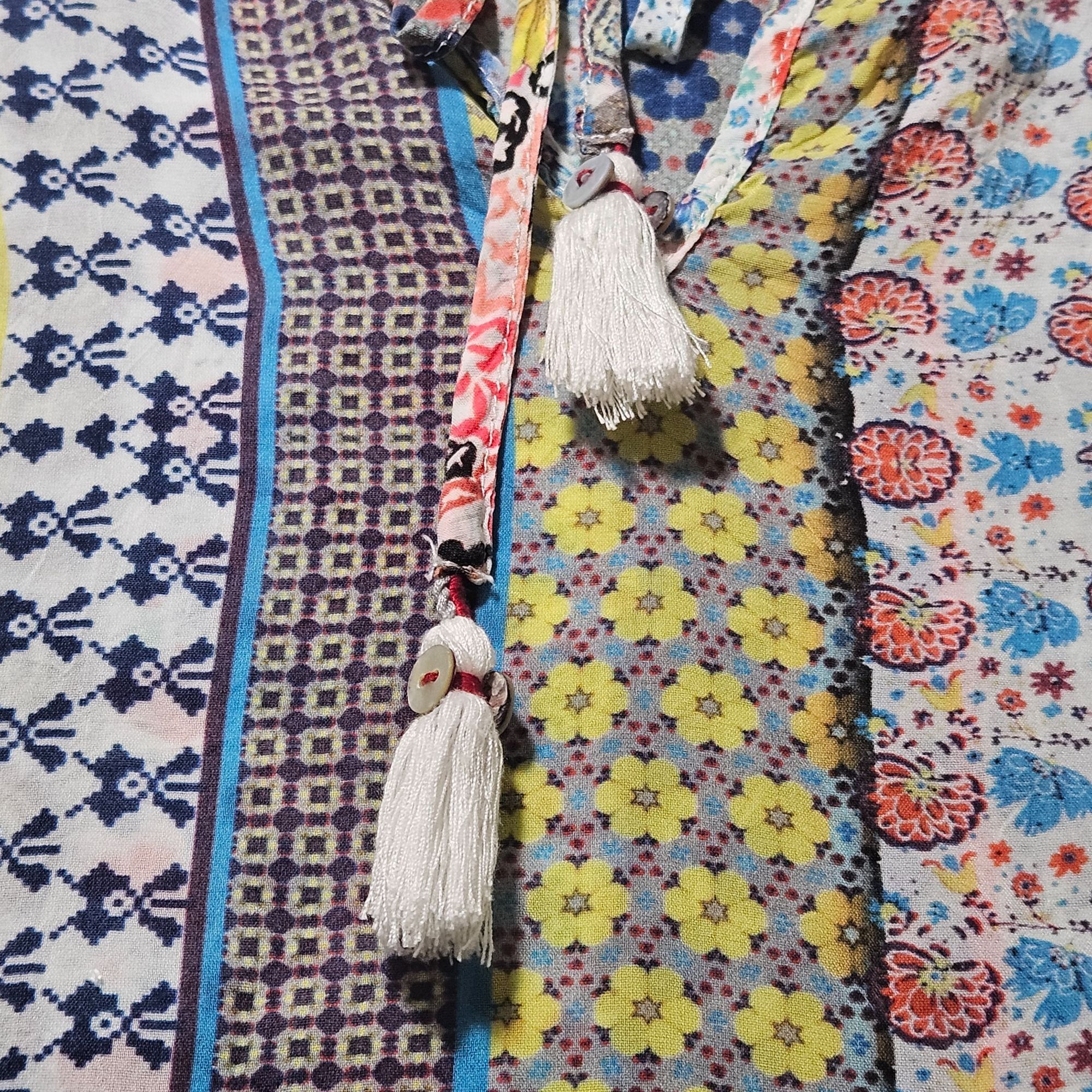 Johnny Was Johnny Was Womens Rayon Patchwork Tunic Top M Boho Tassel Fl Size M / US 6-8 / IT 42-44 - 6 Thumbnail