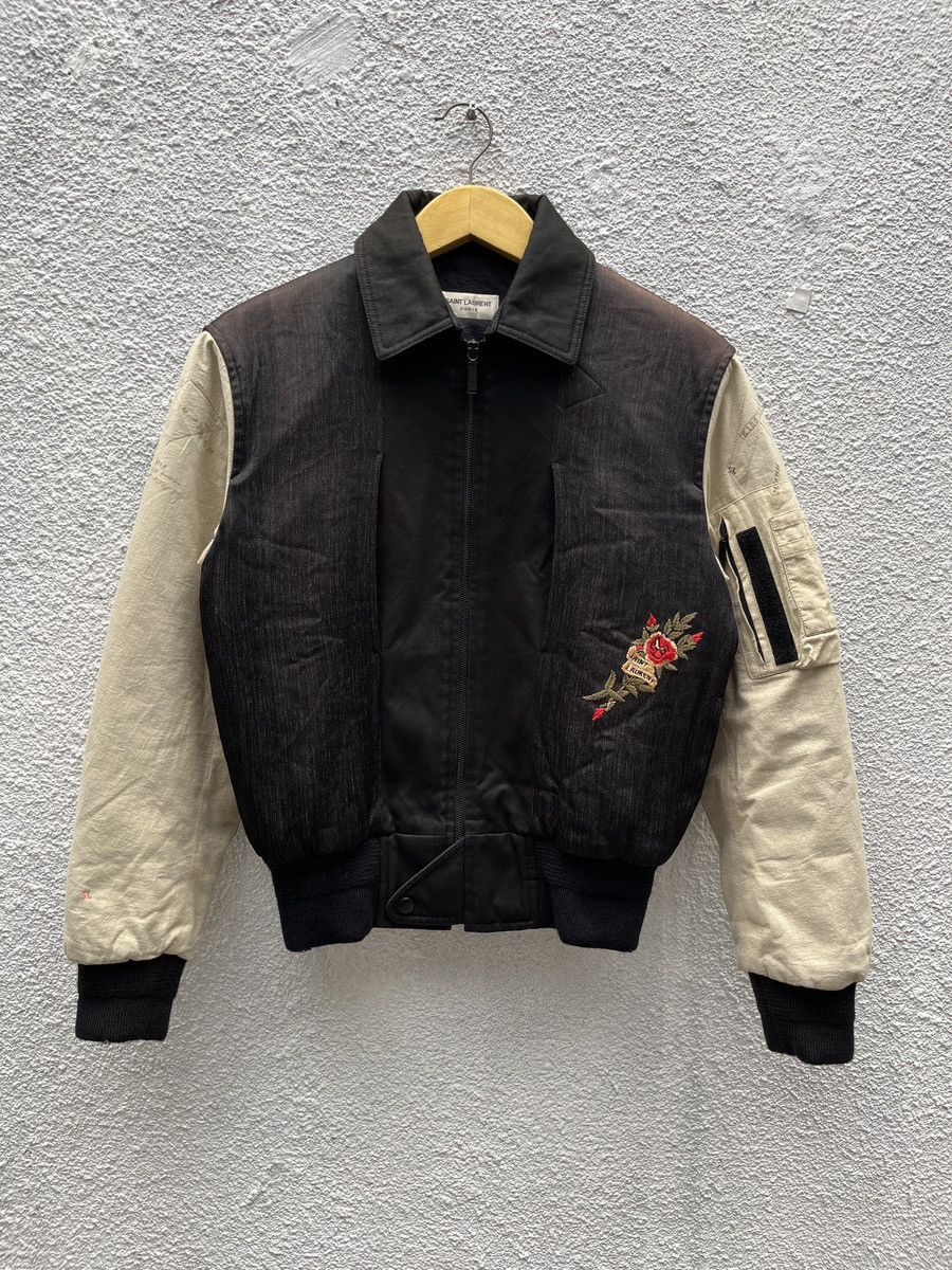 Saint Laurent Paris FW 2017 SLP Embroidered Distressed Bomber Jacket Size US S / EU 44-46 / 1 - 1 Thumbnail