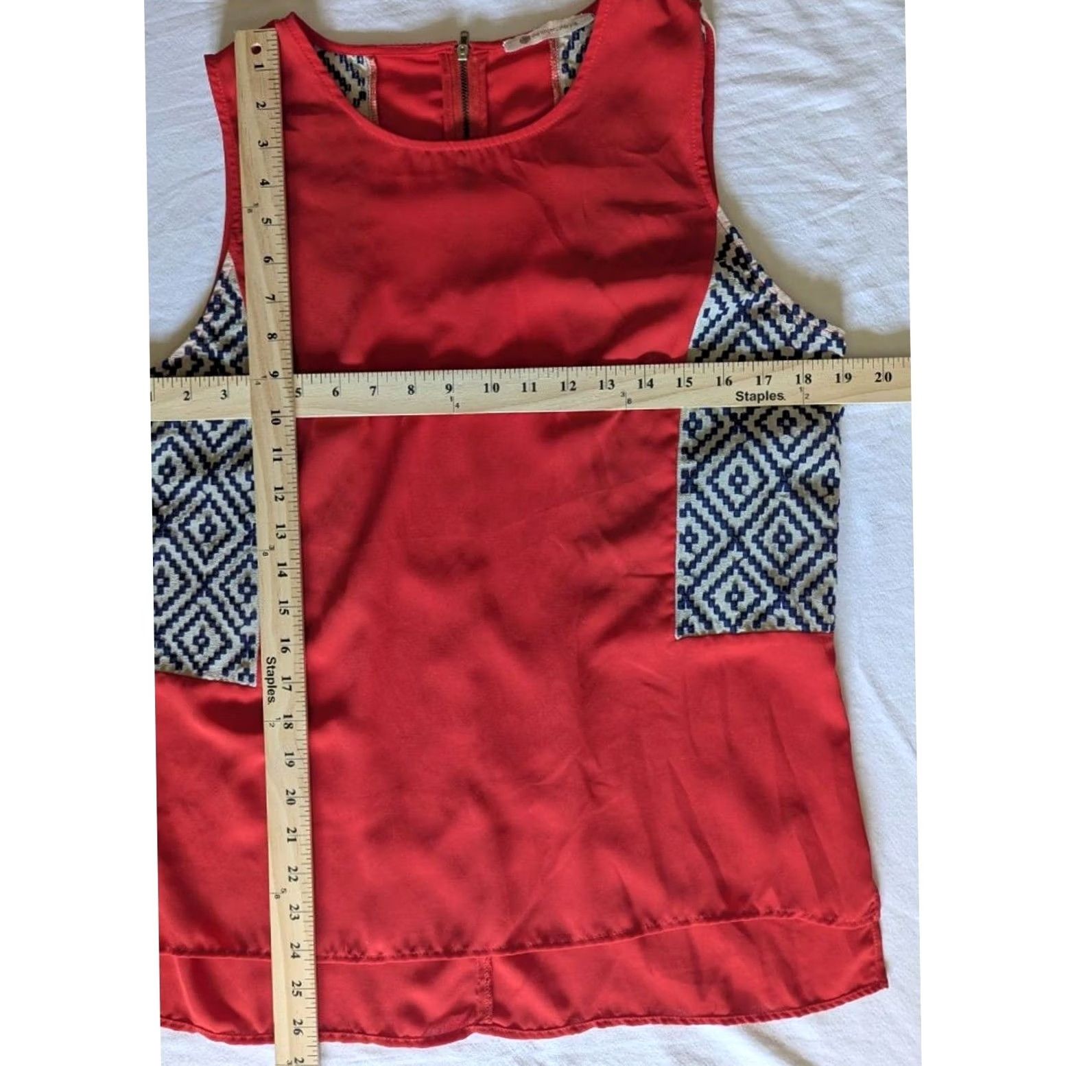 Vintage Womens Blouse Geometric Print Sleeveless Red Navy White Zip Back Round Neck Sz M Medium The Impeccable Pig Casual Workwear Boho Size M / US 6-8 / IT 42-44 - 5 Thumbnail