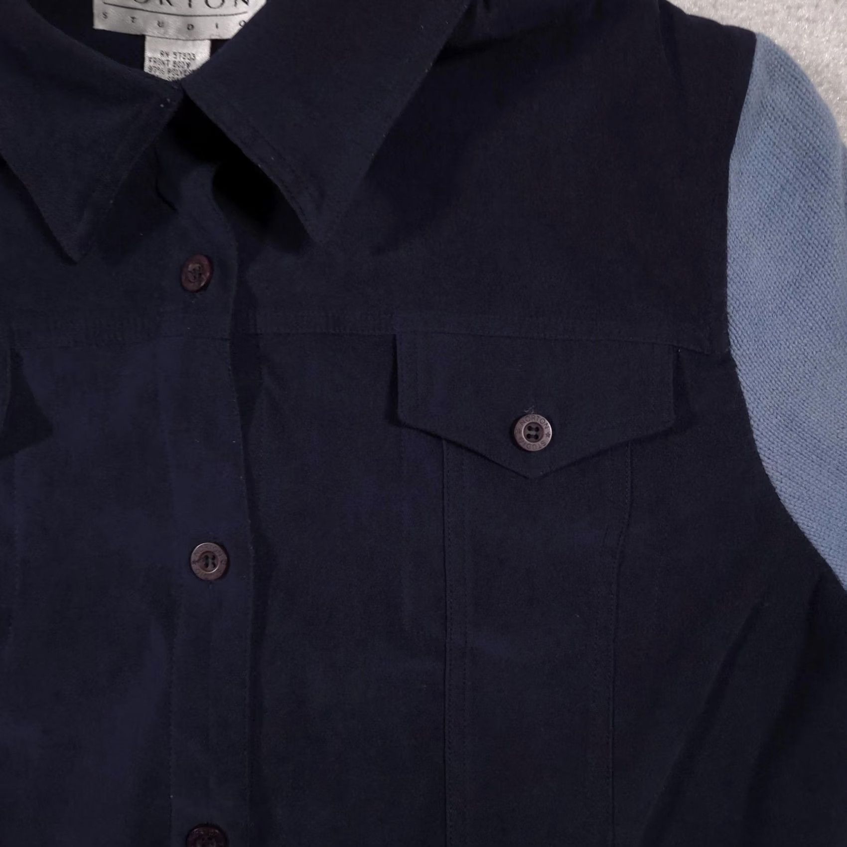 Vintage Norton Studio Jacket Womens XL Navy Blue Knit Sleeves Star Back Button Front Size XL / US 12-14 / IT 48-50 - 4 Thumbnail