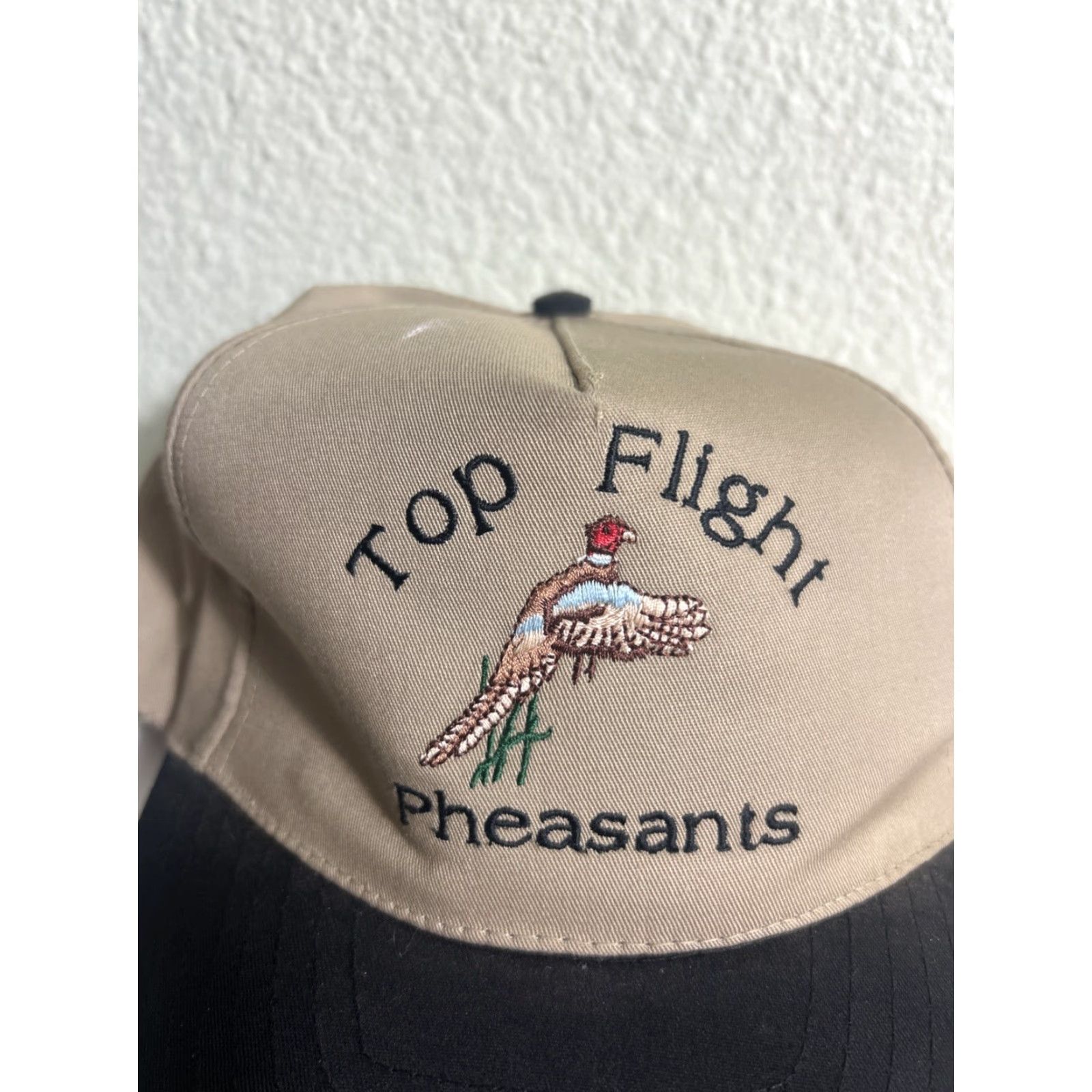 J Brand VINTAGE Nissin Brand Snapback Hat Beige Black Top Flight Pheasants Men Adjustable Beige Black Hat Snapback Men Size US M / EU 48-50 / 2 - 3 Thumbnail