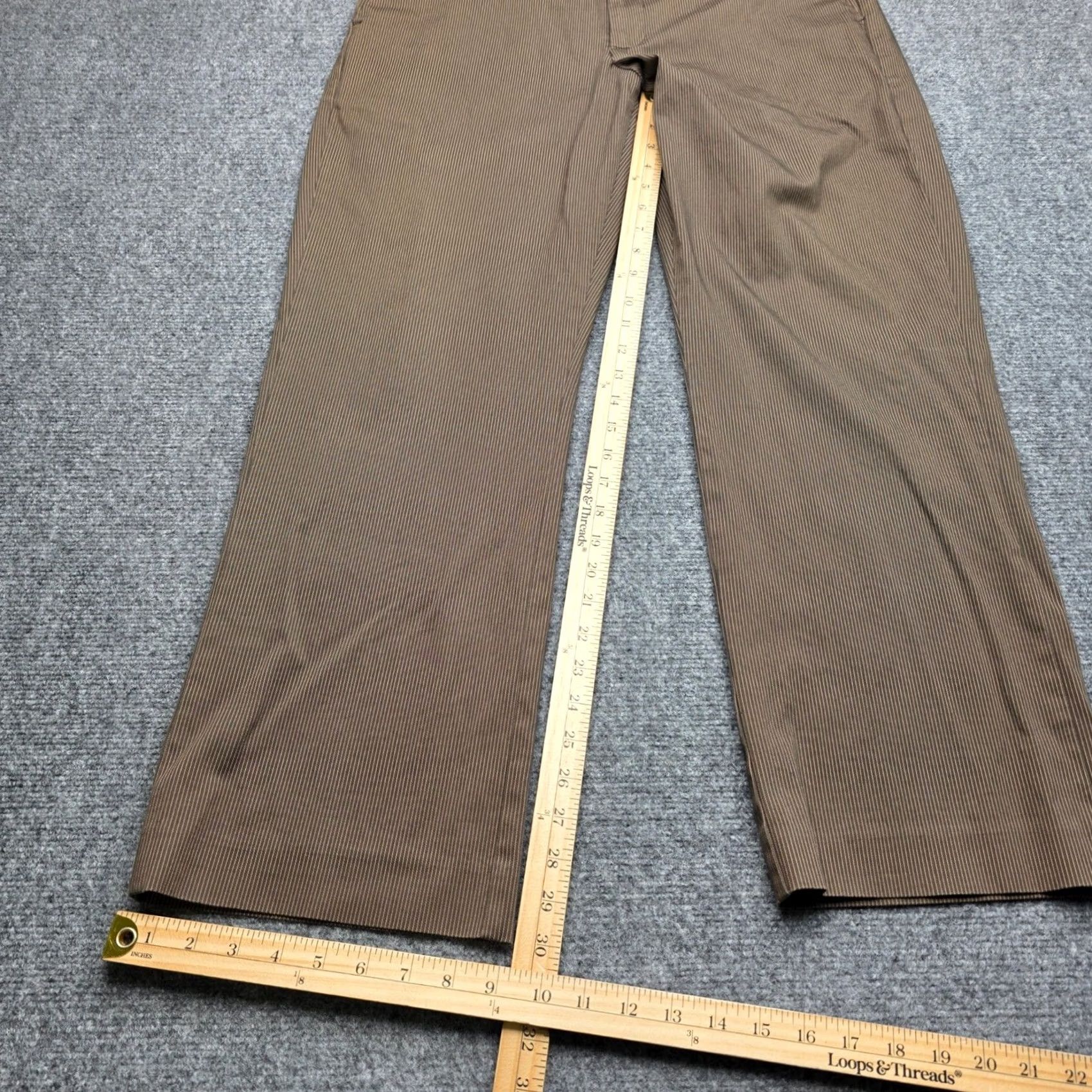 Gap GAP Mens Brown Pinstripe Pants Flat Front Chino Stretch 35x30 Size US 35 - 3 Thumbnail