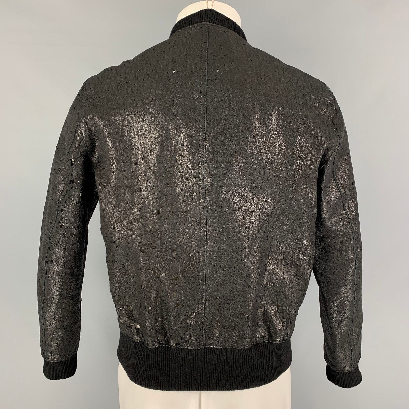 Neil Barrett NEIL BARRETT Size L Black Distressed Leather Bomber Jacket Size US L / EU 52-54 / 3 - 4 Thumbnail