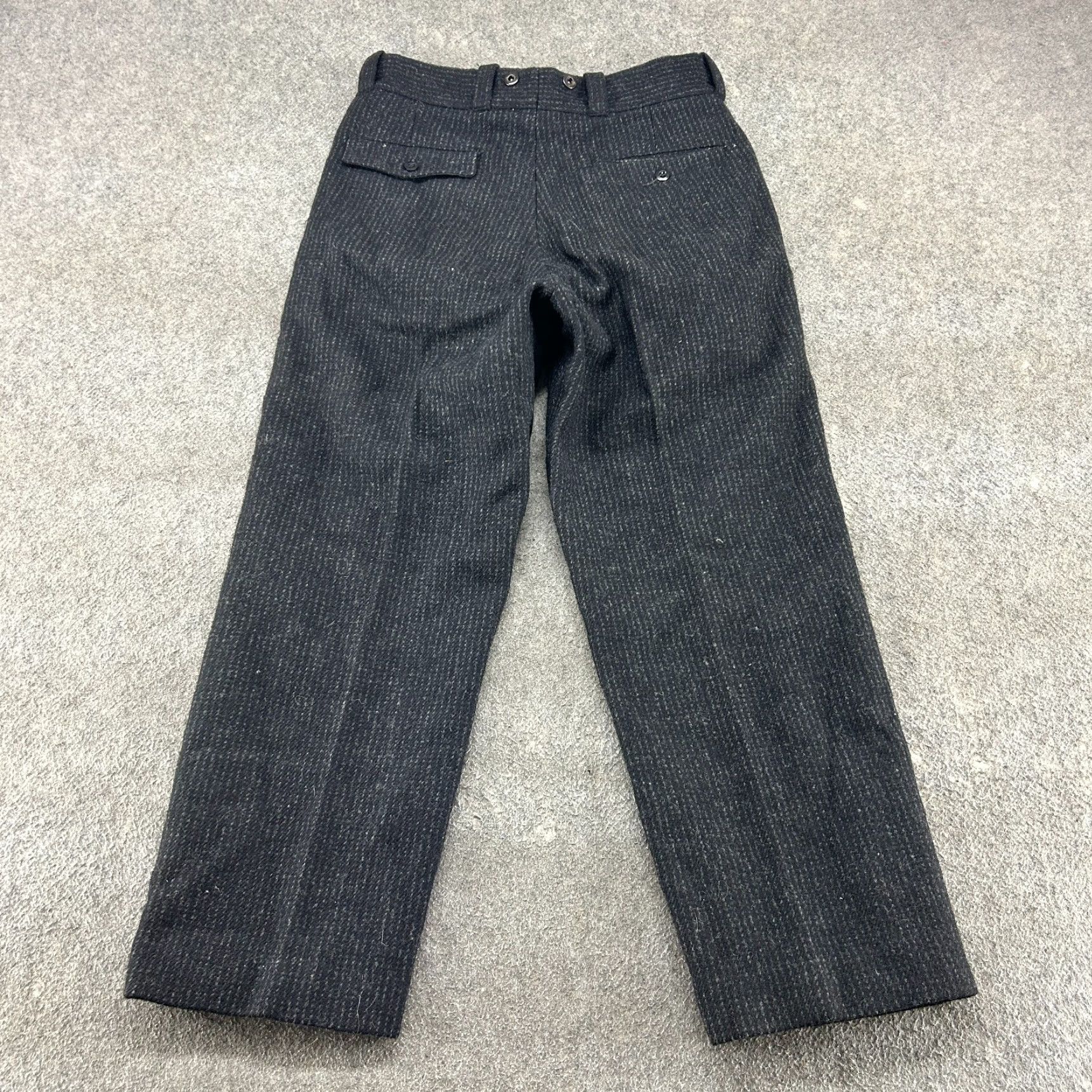 Vintage VINTAGE Woolrich Pants Mens 34x28 Black Wool Tweed Striped 80s 90s Chino Straight Front Pocket Regular 34in Size US 34 / EU 50 - 6 Thumbnail