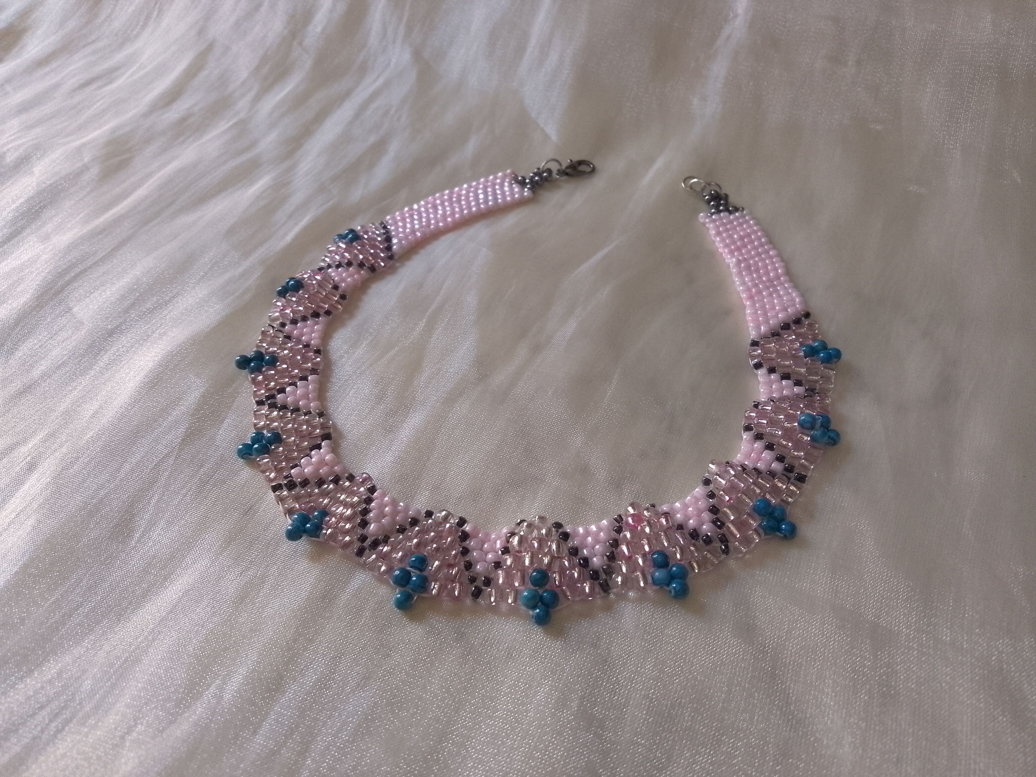 Handmade Necklace Pink Elegant Party Wedding Embroidered in Glass Size ONE SIZE - 8 Thumbnail
