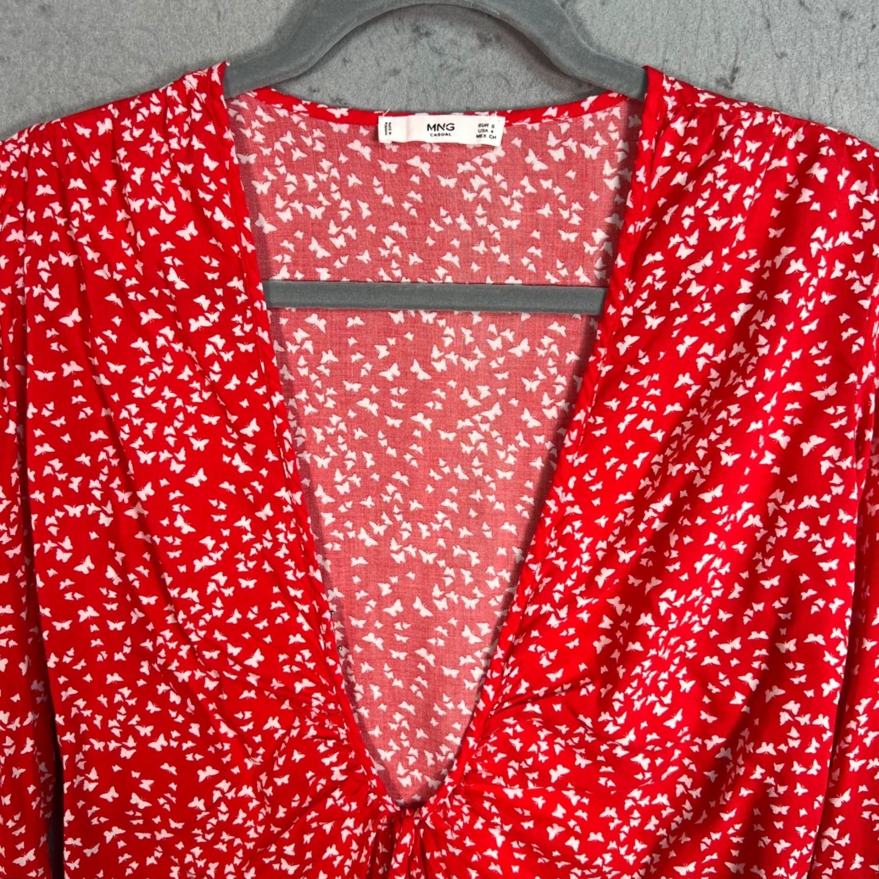 Mango Mango Blouse Women Butterfly Print V-Neck Red White Casual 4 100% Viscose Long Sleeve, Regular Fit, Machine Washable Size S / US 4 / IT 40 - 5 Thumbnail