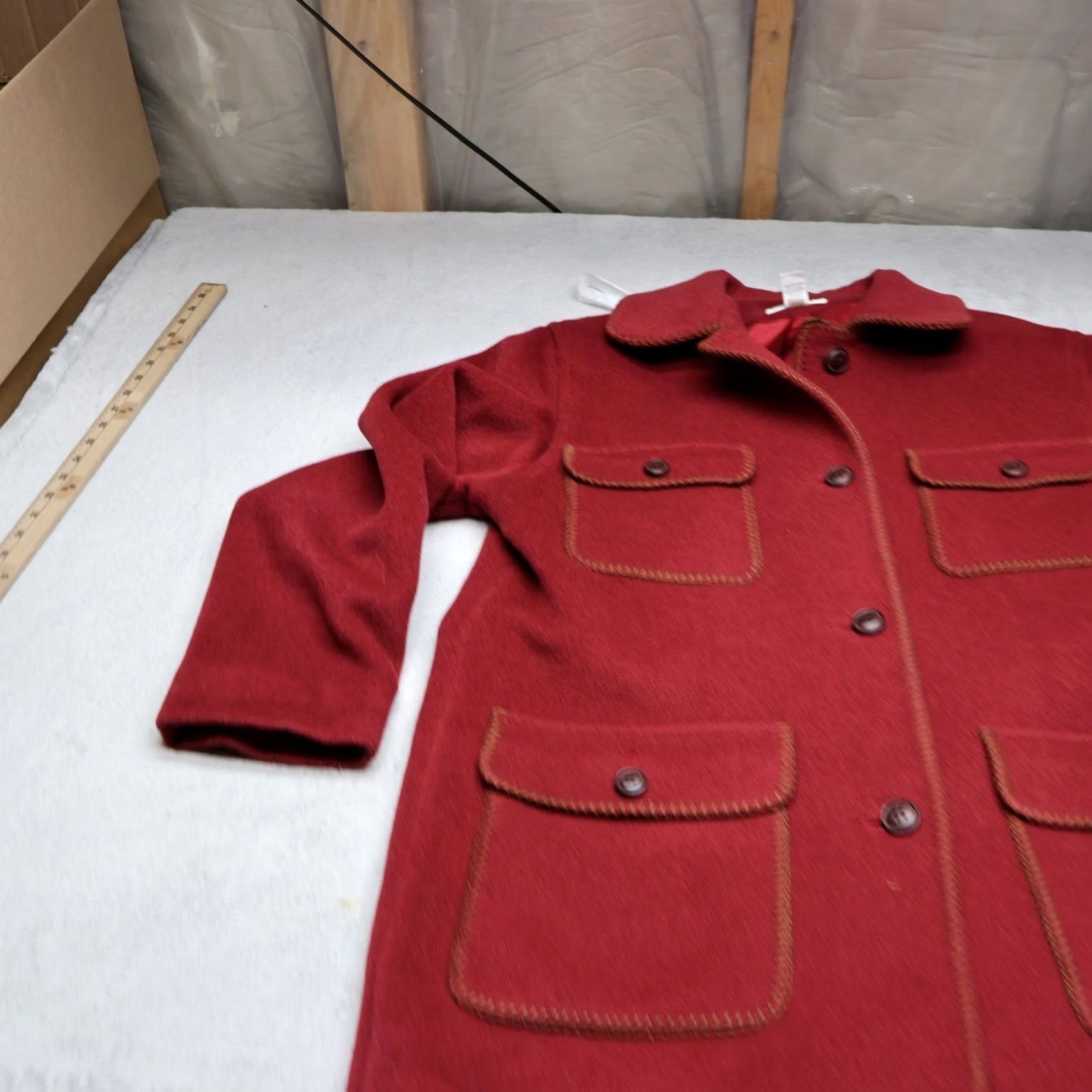 Lands' End VINTAGE Lands' End Coat Womens 12 Red Wool Blend Winter Chore Jacket Coat Button Front Lined Mid-Length USA Made Mens Womens Size XL / US 12-14 / IT 48-50 - 3 Thumbnail
