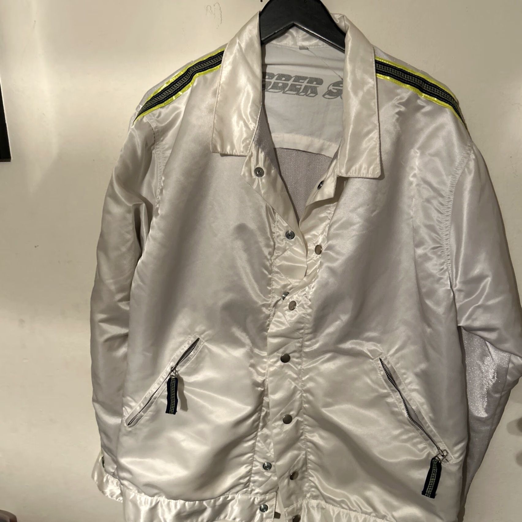 Vintage RUBBER SOUL Jacket 90s Ivory Satin Poly XL Men's VINTAGE Hip Hop Grunge EUC Size US M / EU 48-50 / 2 - 3 Thumbnail