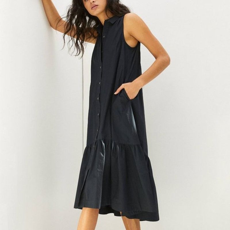 Anthropologie Maeve Paola Flounced Midi Shirt Dress Black Womens XS Size XS / US 0-2 / IT 36-38 - 8 Thumbnail