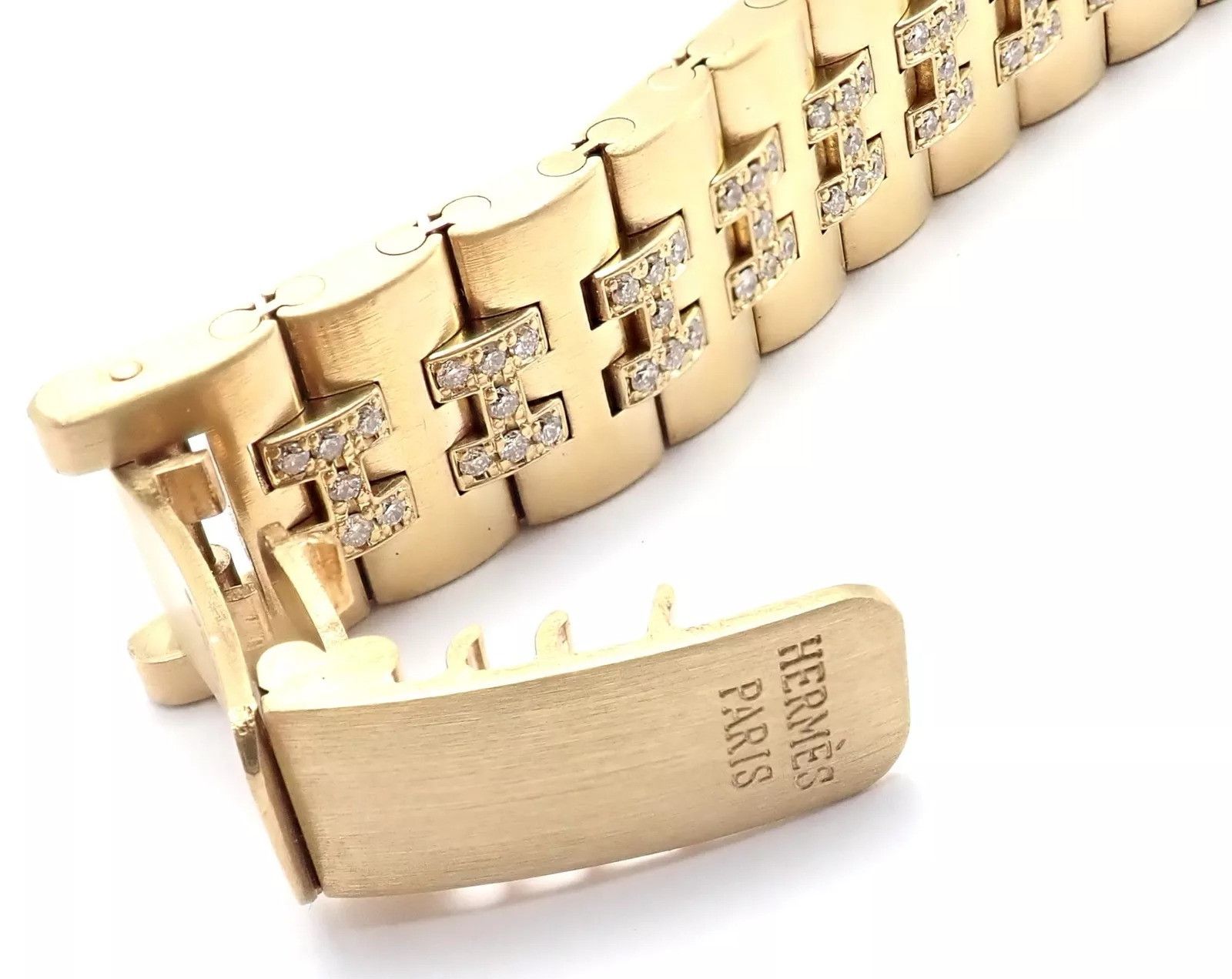 Hermes Vintage Hermes Paris 18k Yellow Gold Diamond H Link Bracelet Size ONE SIZE - 11 Thumbnail