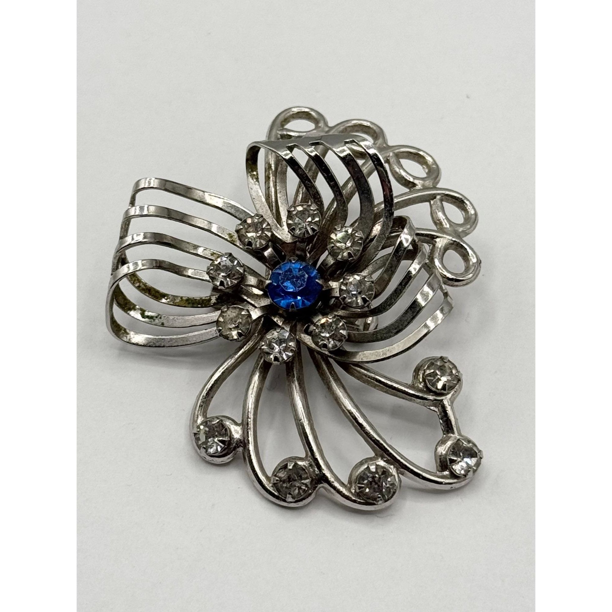 Vintage Vintage blue rhinestone flower brooch pin pendant Size ONE SIZE - 2 Thumbnail