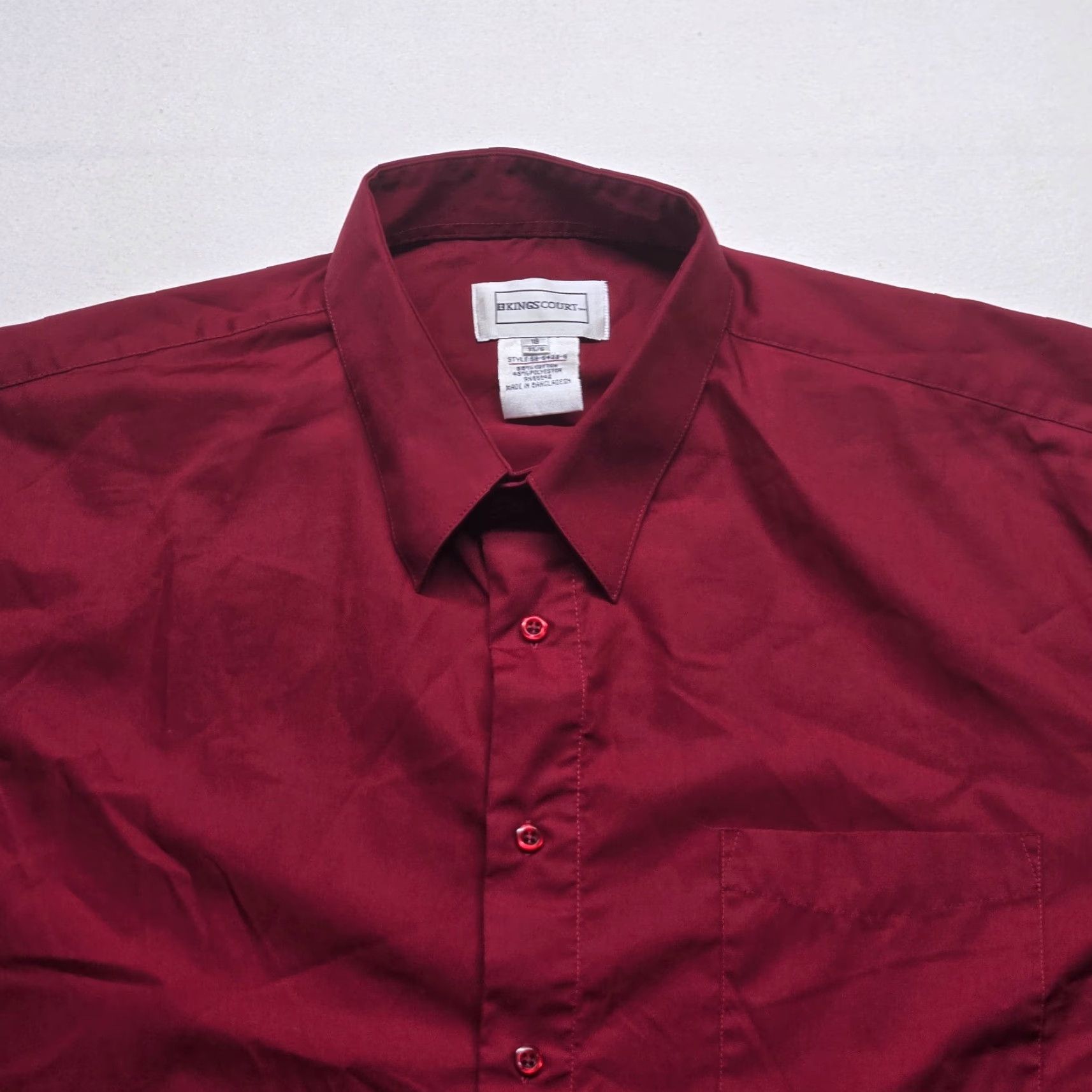 Vintage Kings Court Solid Red Dress Shirt Button Up Long Sleeve Adult Men's Size 18 35/6 Size 48R - 2 Thumbnail