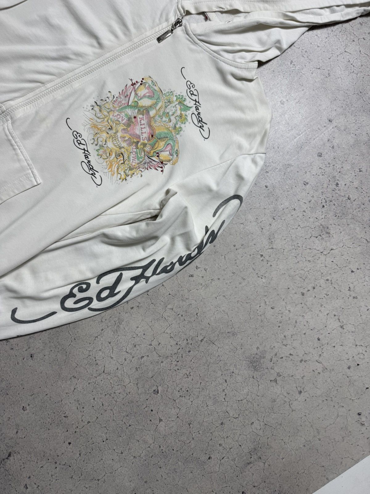 Ed Hardy Ed Hardy Skull White Women’s Full Zip Hoodie Size M / US 6-8 / IT 42-44 - 5 Thumbnail
