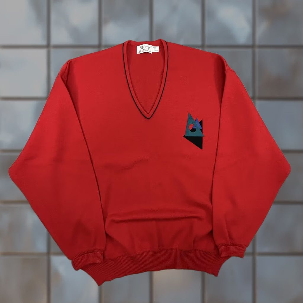 Zephyr VINTAGE St Croix Sweater Mens XL Red V Neck Zephyr Wool Geometric Made USA 80s Size US XL / EU 56 / 4 - 1 Thumbnail