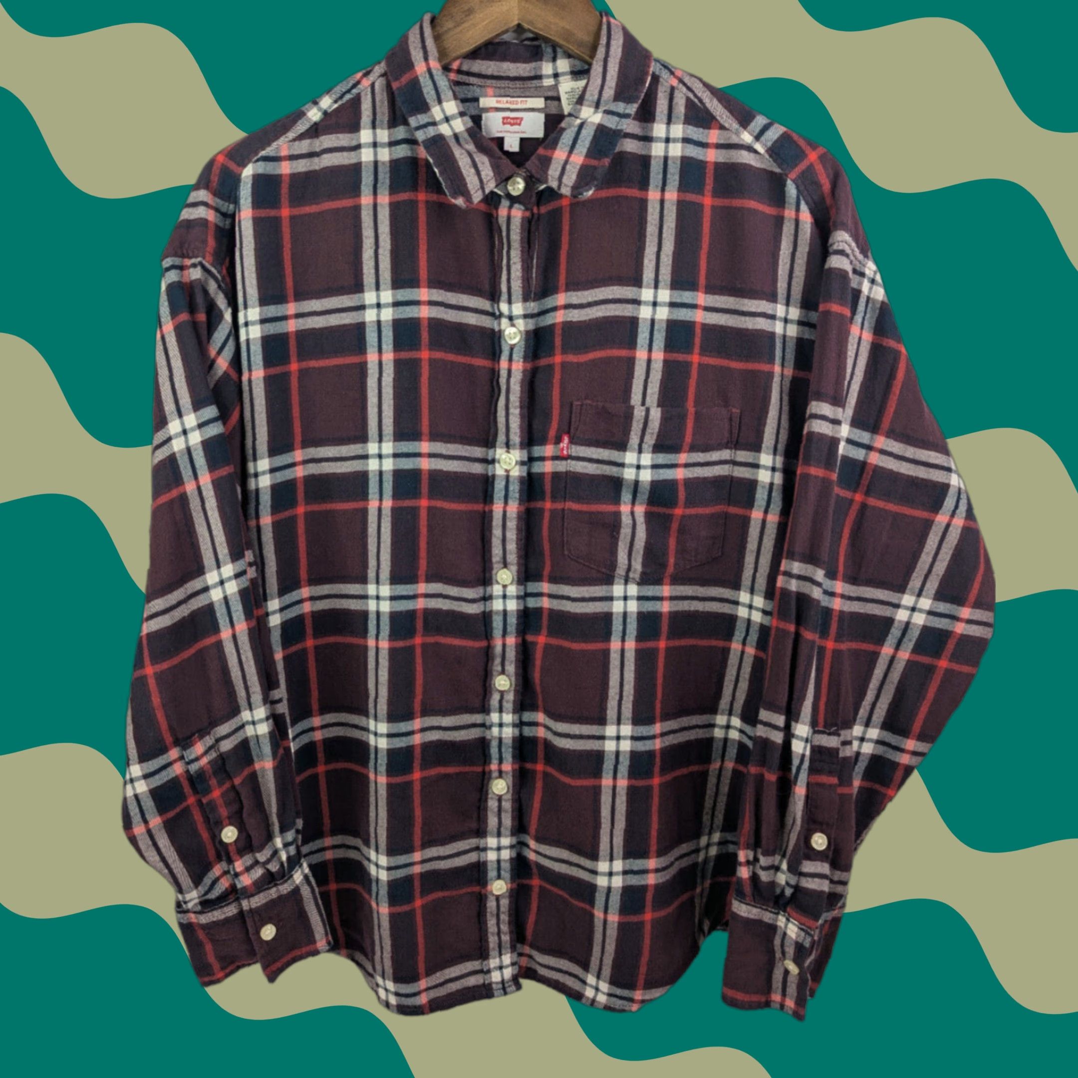 Levi's Levi's Flannel Shirt Women's Large Burgundy Check Plaid Tartan Relaxed Fit Size L / US 10 / IT 46 - 1 Thumbnail
