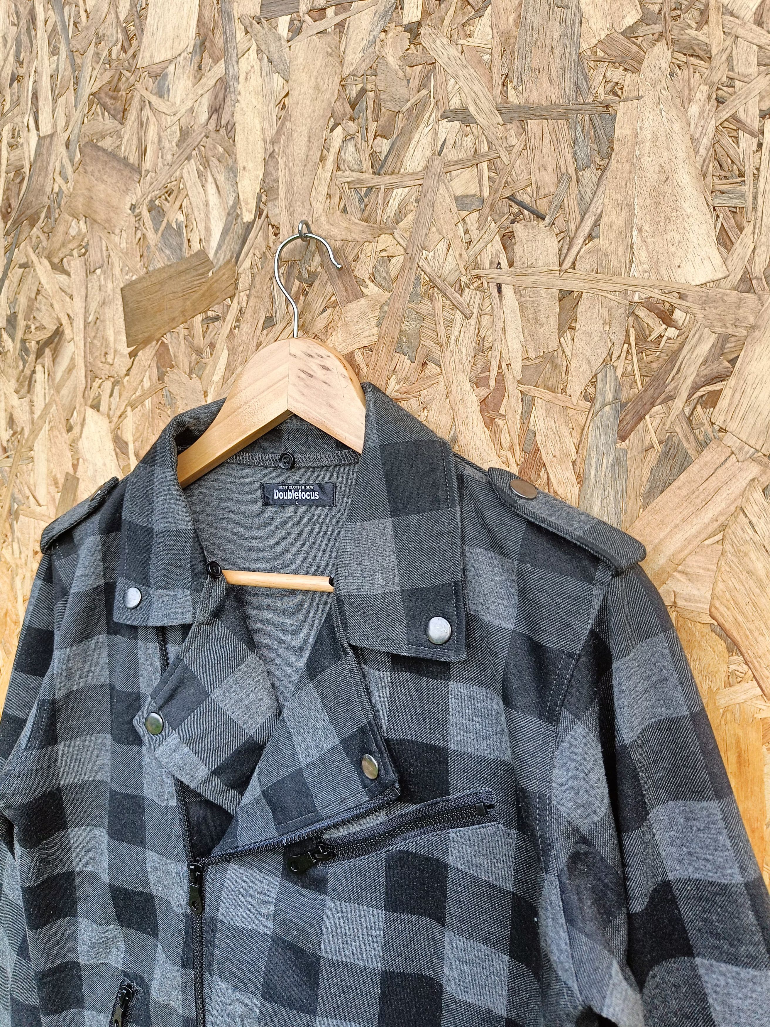 Japanese Brand Double Collar, Checker Zipper Hoodies Punk GrungeJacket Size US L / EU 52-54 / 3 - 6 Thumbnail
