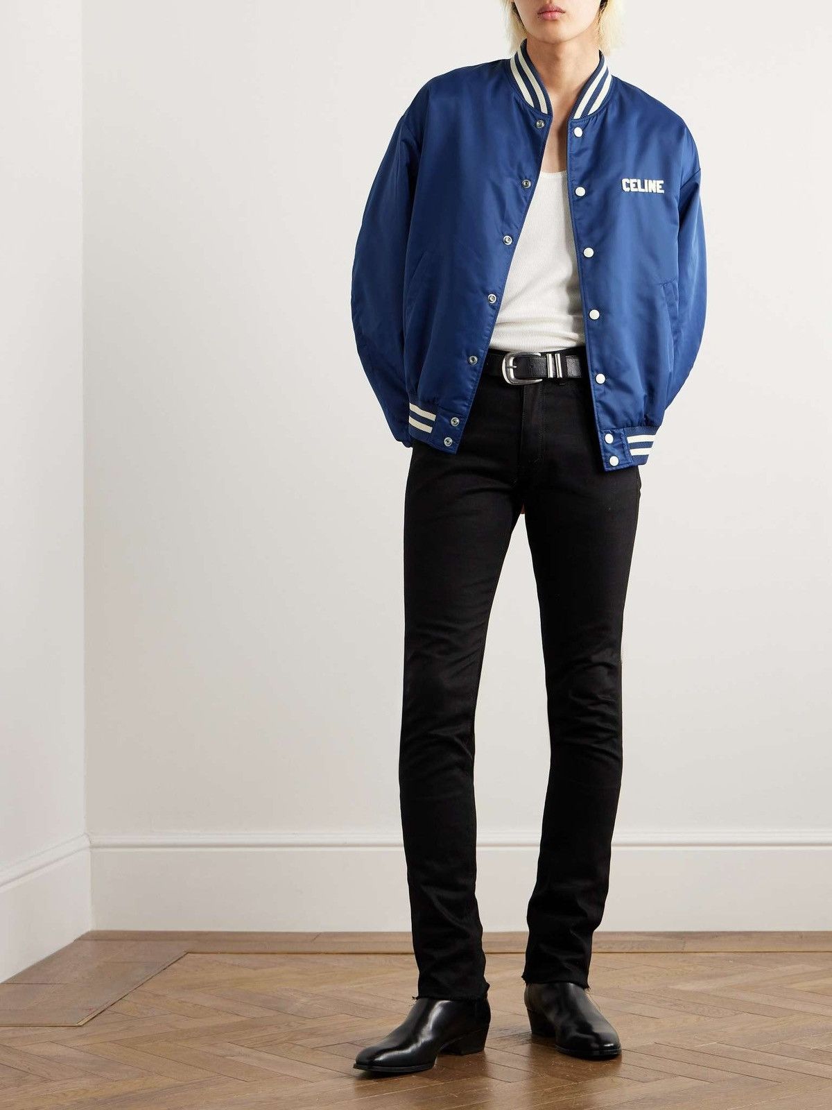 Celine Logo-Appliquéd Striped Satin Bomber Jacket Size US M / EU 48-50 / 2 - 10 Thumbnail