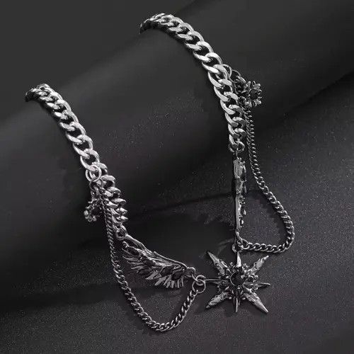 Jewelry Hip Hop Geometric Octagonal Star Wing Pendant Choker Size ONE SIZE - 7 Thumbnail