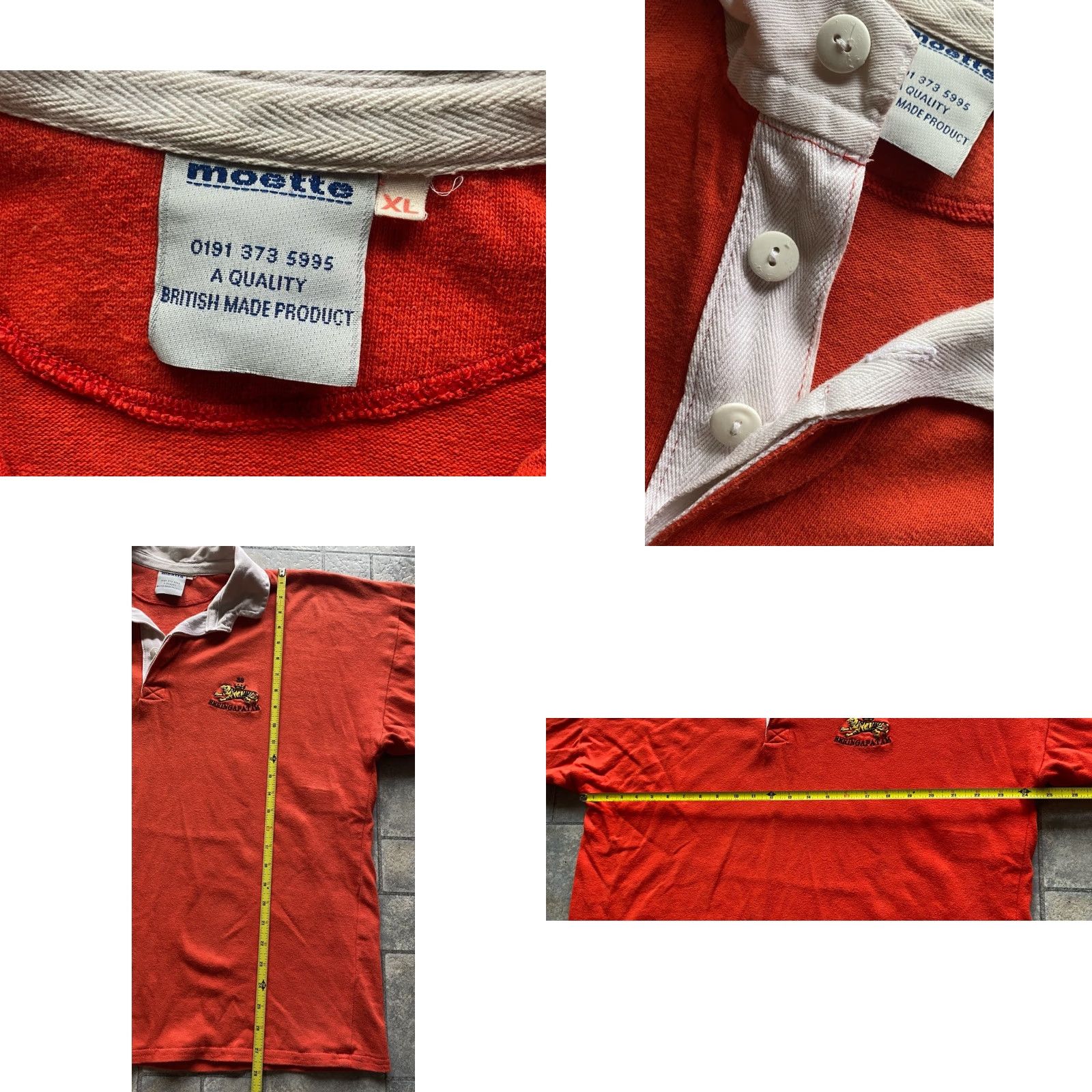Vintage Moette Rugby Style Shirt Men’s XL Long Sleeve Polo Orange Flaws Wear Seringapatam Size US XL / EU 56 / 4 - 8 Thumbnail