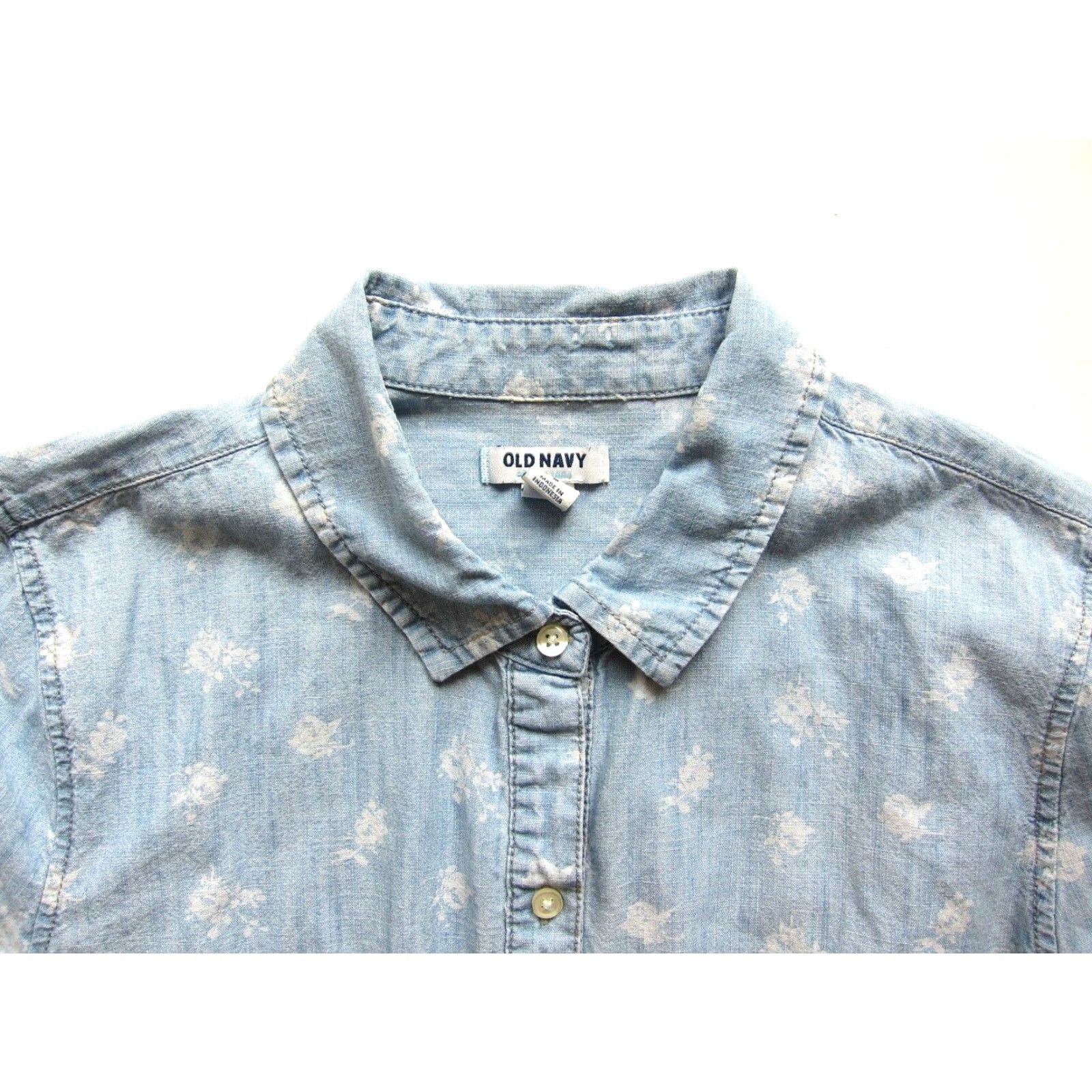 Old Navy Old Navy Shirt Dress Cotton Blue White Floral Long Sleeve Collared Button Down Womens M Size M / US 6-8 / IT 42-44 - 3 Thumbnail