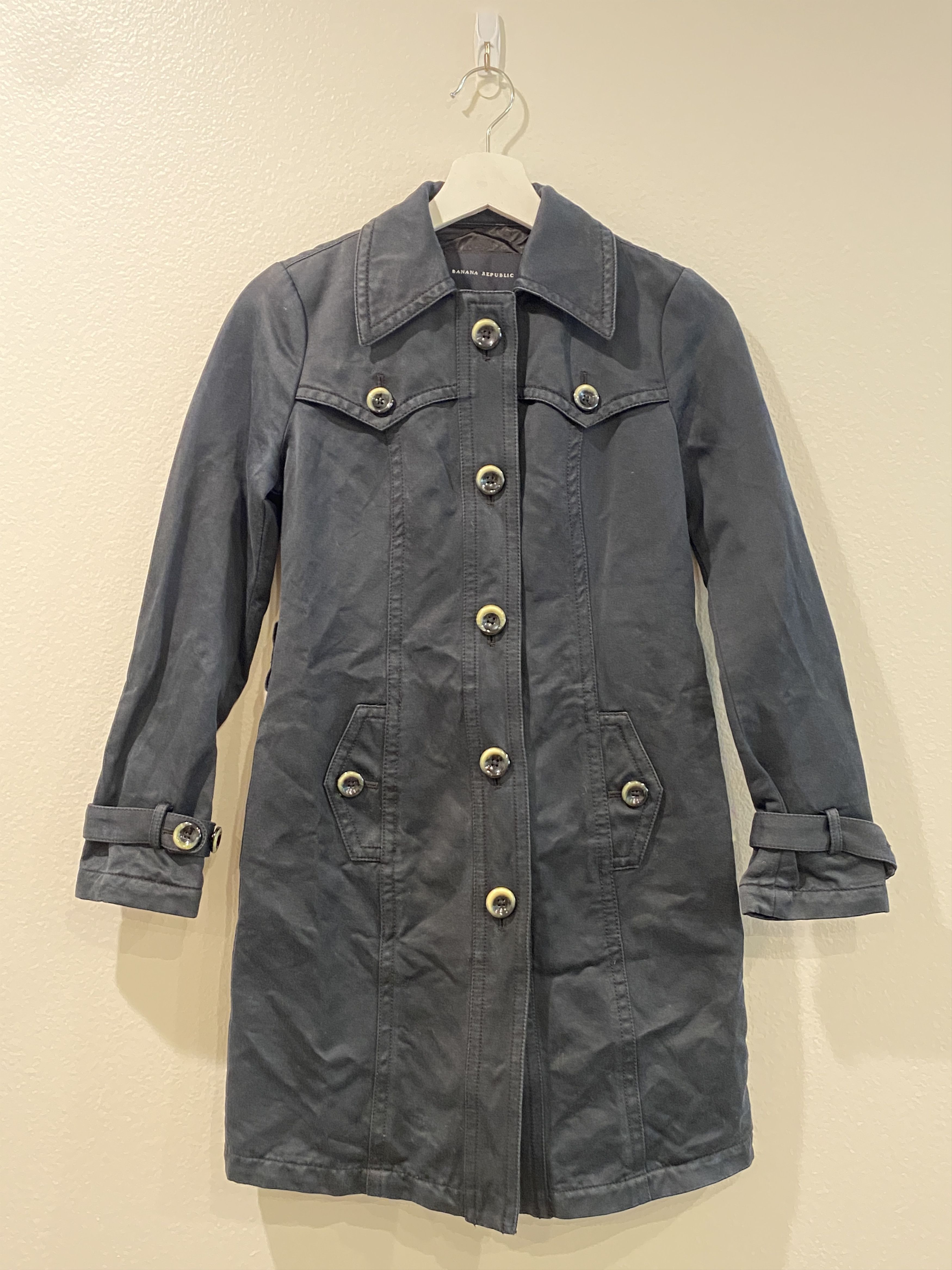 Banana Republic Banana Republic Black/Dark Navy Cotton Trench Coat – Size XS Size XS / US 0-2 / IT 36-38 - 1 Thumbnail